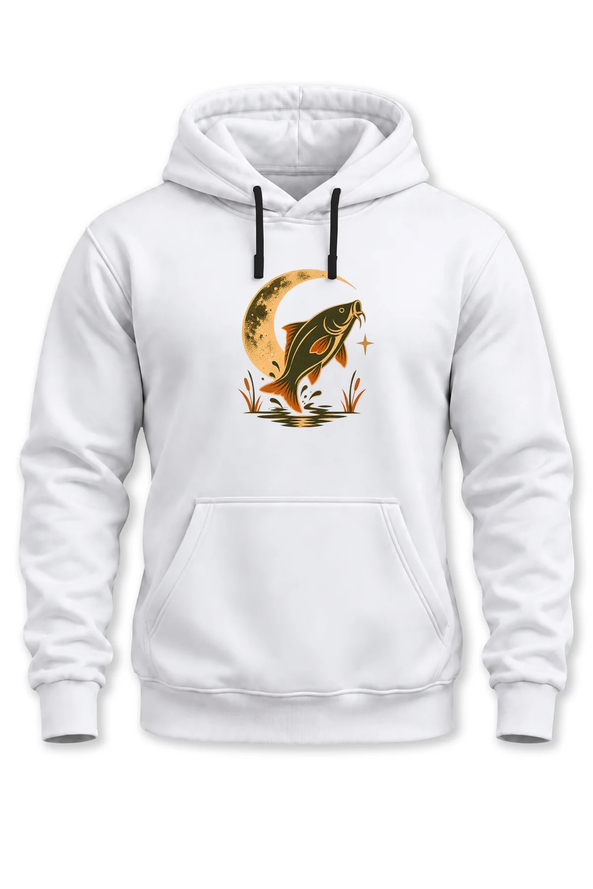 Sazan Balığı Ay Baskılı Unisex Kapüşonlu Sweatshirt – Balıkçı Fishing Outdoor Hoodie