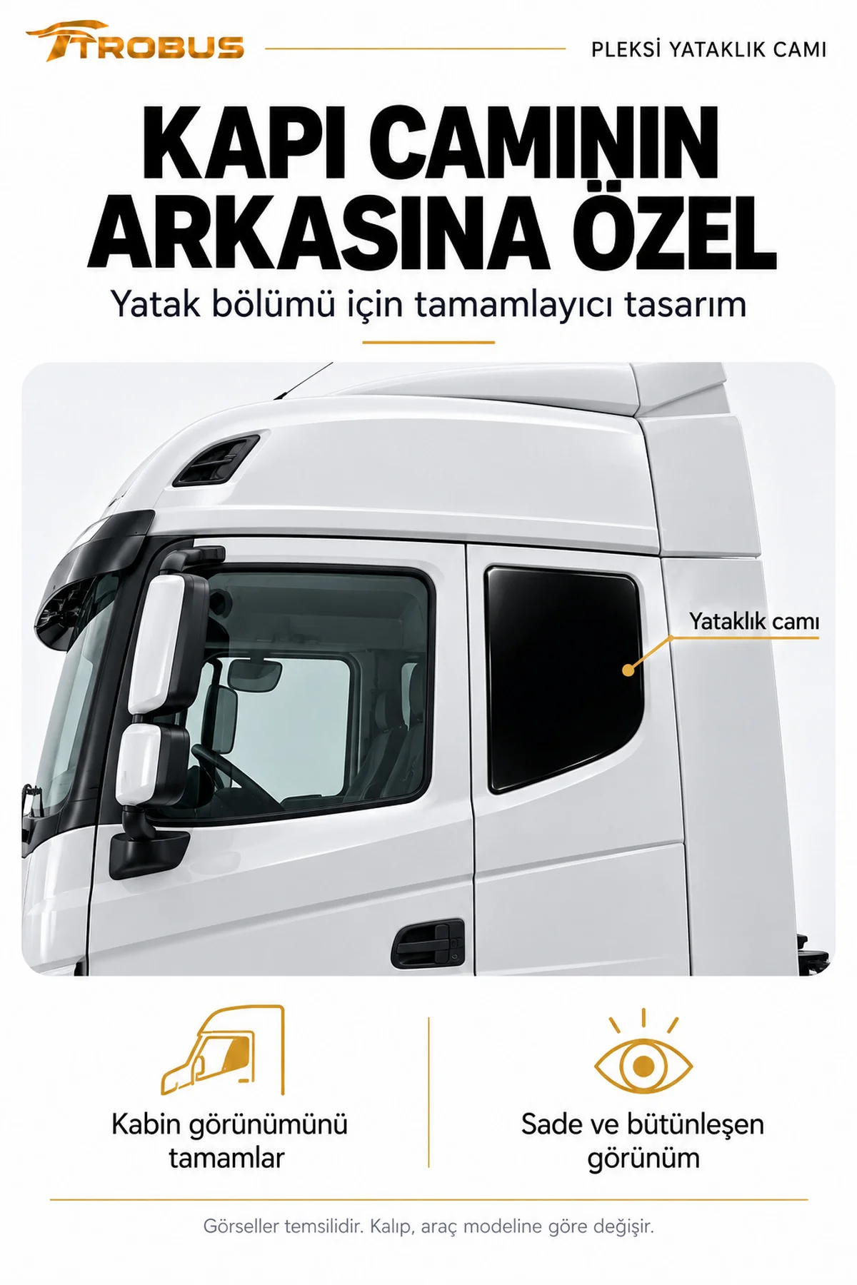 Scania R Streamline 2013-2018 Siyah Pleksi Yataklık Camı Sağ Sol 2 Parça - Görsel 4