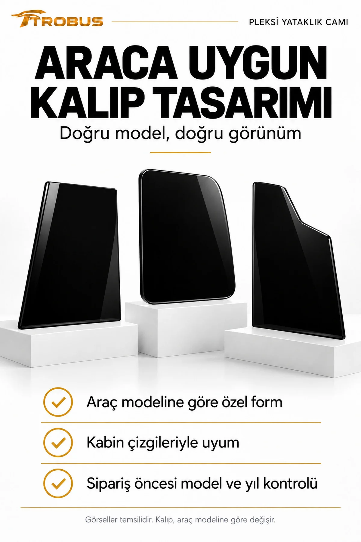 Scania R Yeni Kasa NTG 2018+ Siyah Pleksi Yataklık Camı Sağ Sol 2 Parça - Görsel 5
