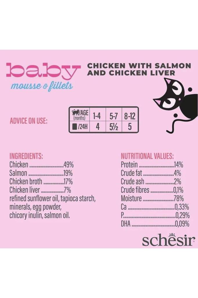 Schesir Babycat Somon ve Tavuk Ciğerli Yavru Kedi Konservesi 3x55