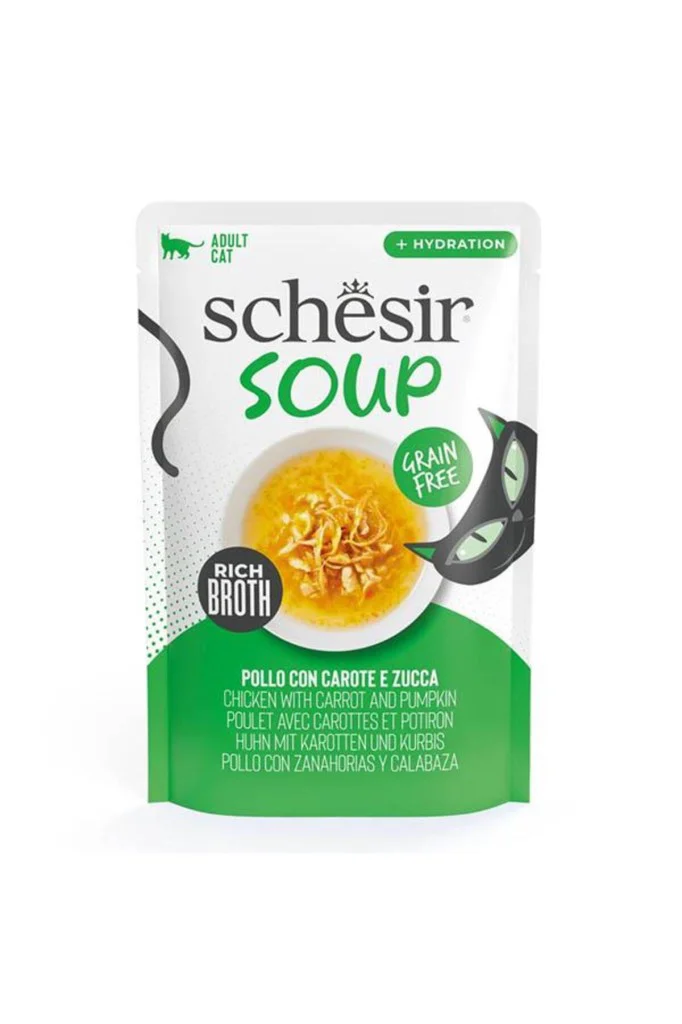 Schesir Pouch Soup Tavuk ile Bal Kabağı Yetişkin Kedi Çorbası Pou Schesir Pouch Soup Tavuk ile Bal Kabağı Yetişkin Kedi Çorbası Pou