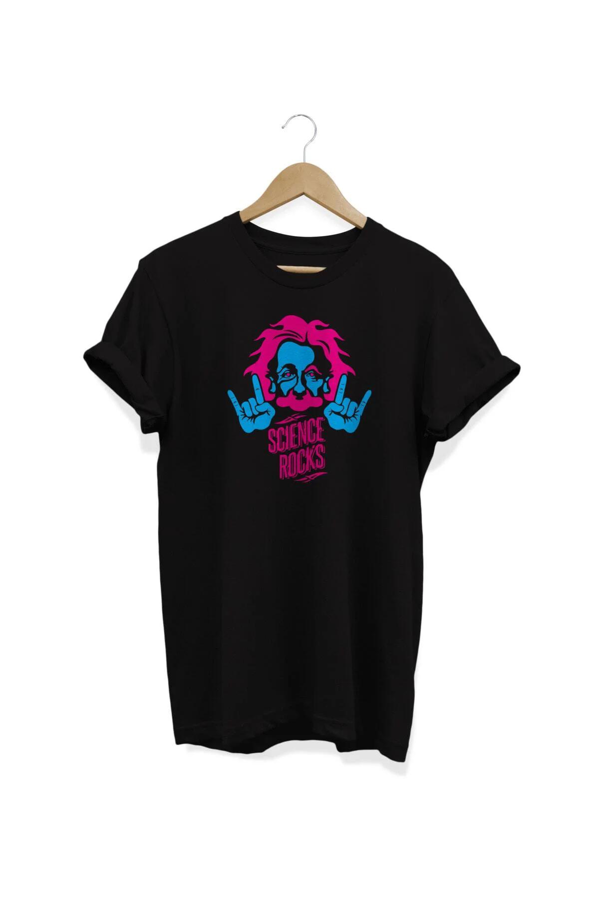 Science Rocks Albert Einstein Baskılı Siyah T-shirt