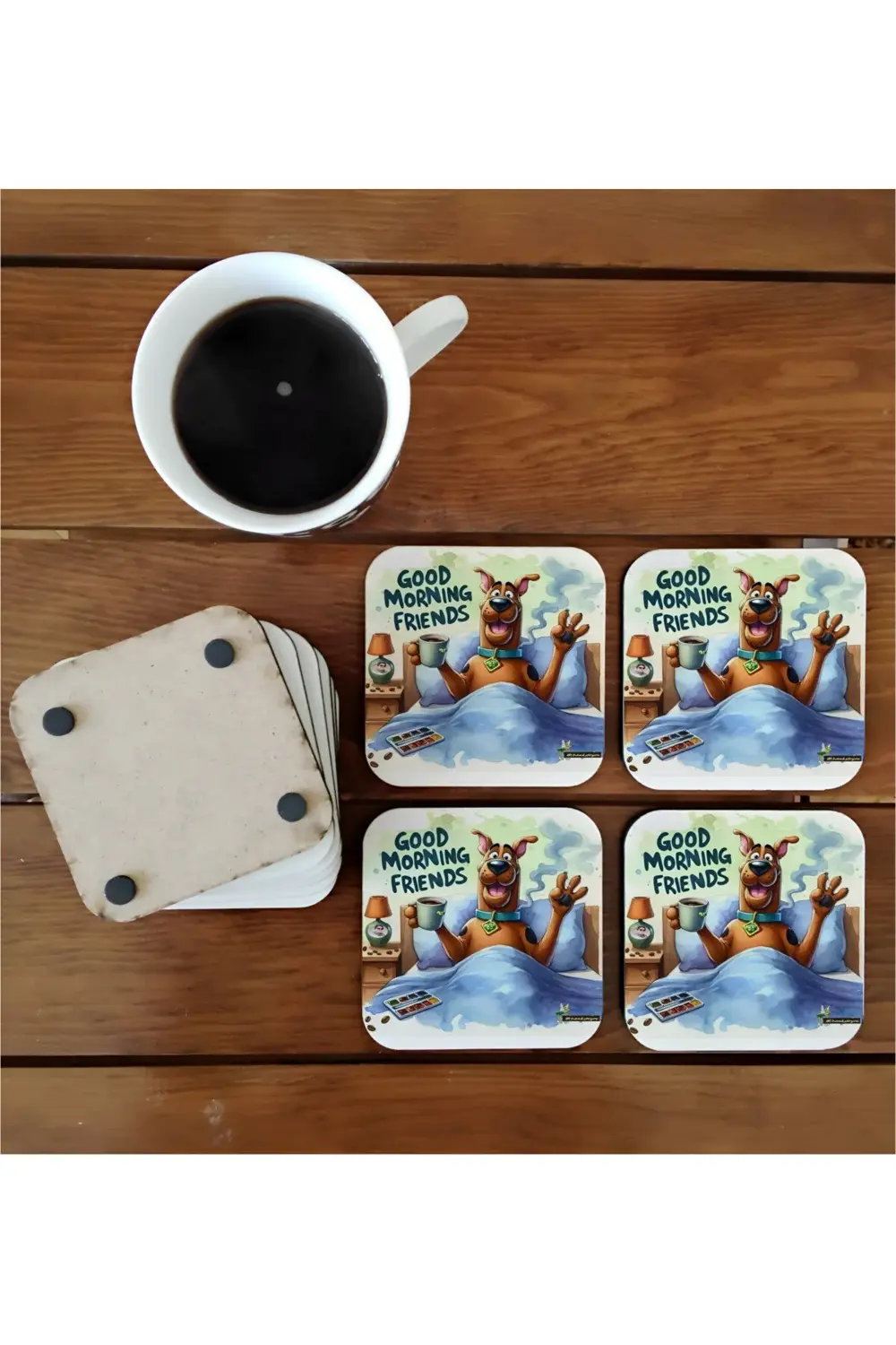 Scooby dooby doo günaydın komik ahşap bardak altlığı