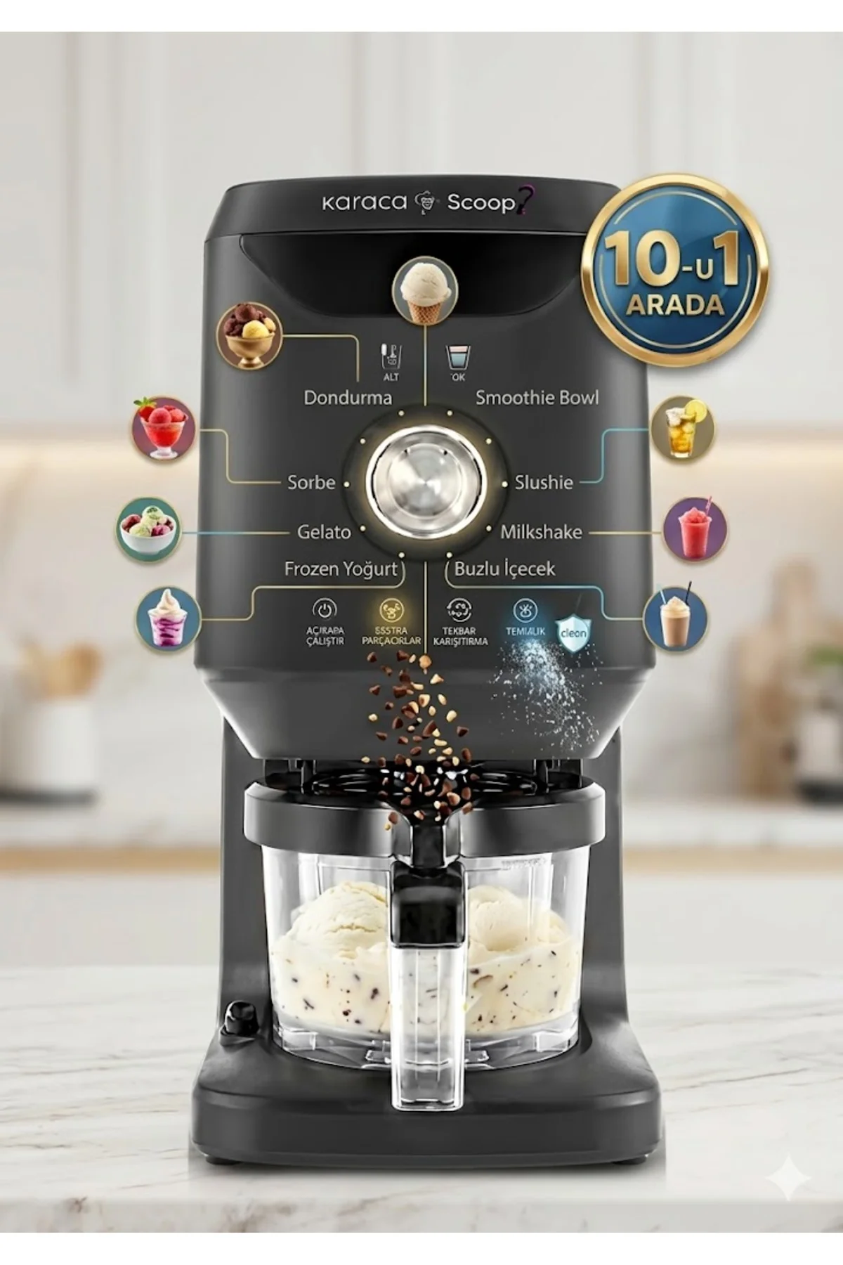 Scoopi 10 in 1 Otomatik Dondurma ve Milkshake Makinesi Matte Black