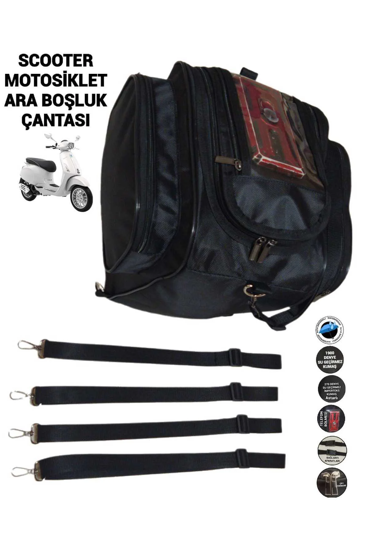 SCOOTER ARA BOŞLUK ÇANTASI 3 CEBLİ TELEFON BÖLMELİ