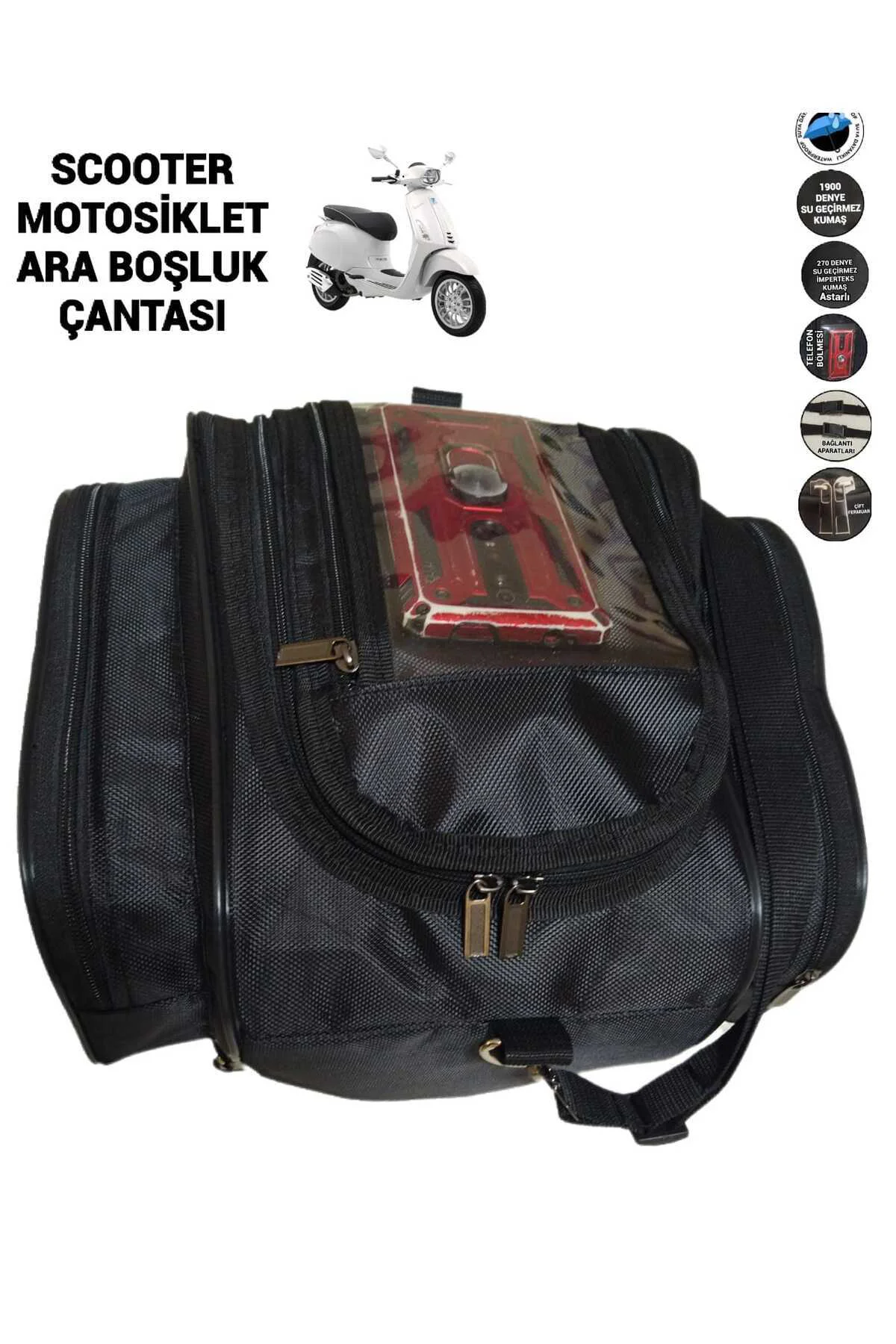 SCOOTER ARA BOŞLUK ÇANTASI 3 CEBLİ TELEFON BÖLMELİ
