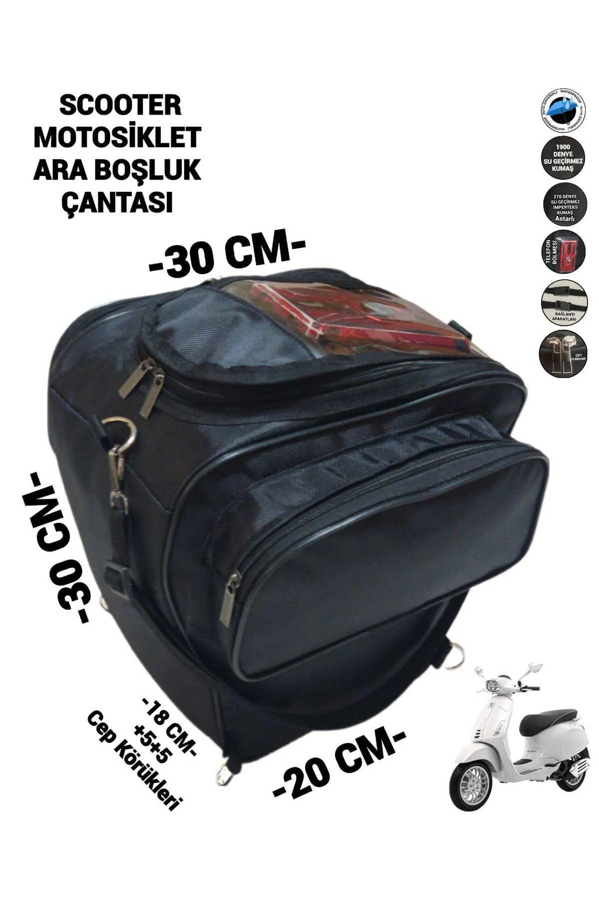 SCOOTER ARA BOŞLUK ÇANTASI 3 CEBLİ TELEFON BÖLMELİ