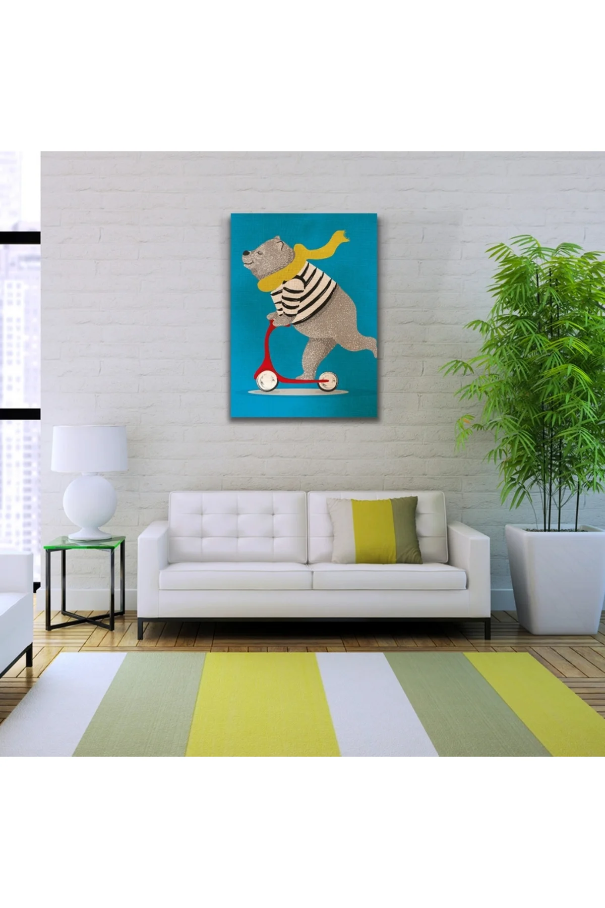 Scooter Süren Sevimli Ayı Kanvas Tablo 50 x 70