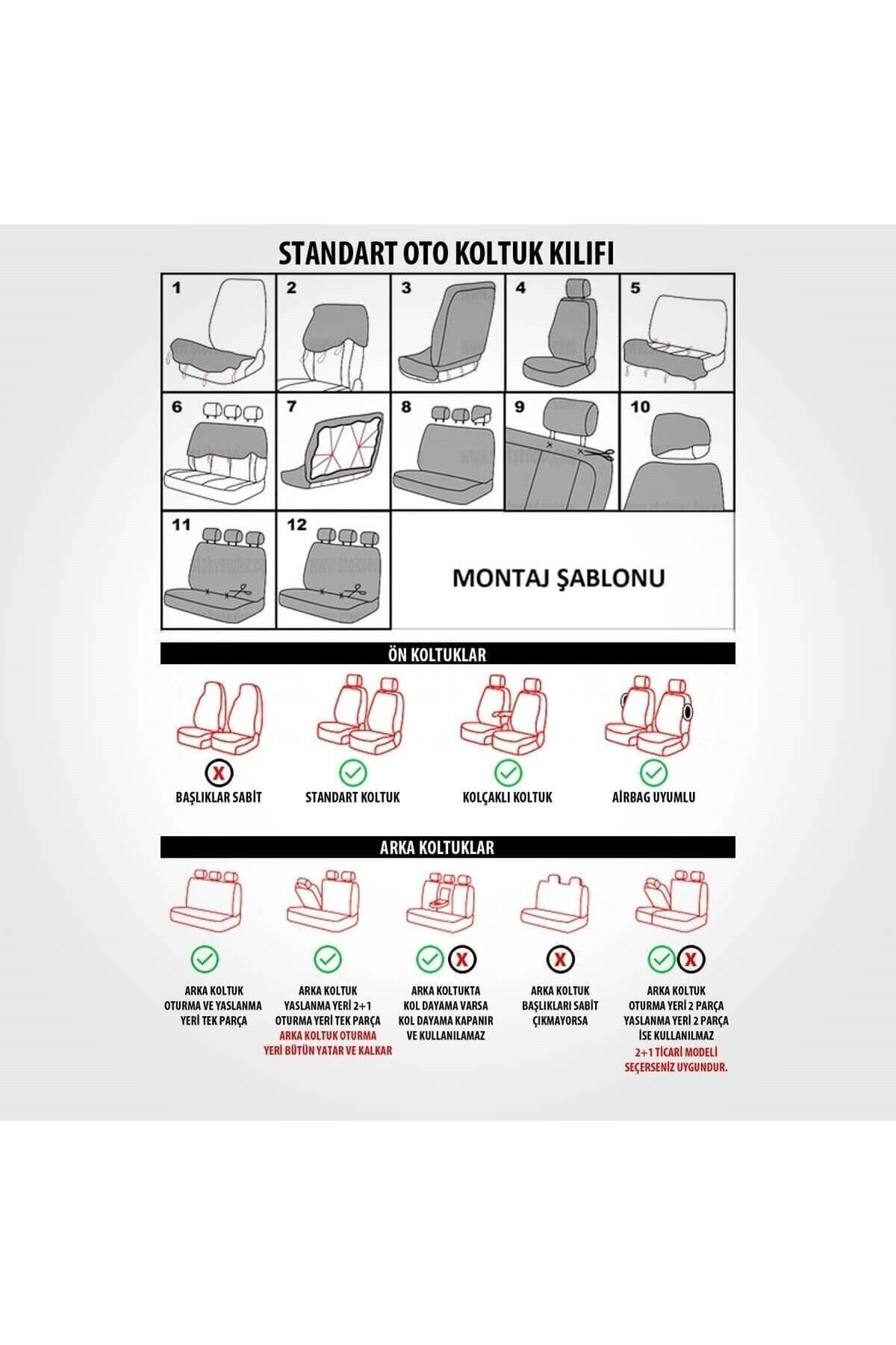 Scorpion Serisi Gofraj Kumaş Oto Koltuk Kılıfı Ön Arka Tam Set - 