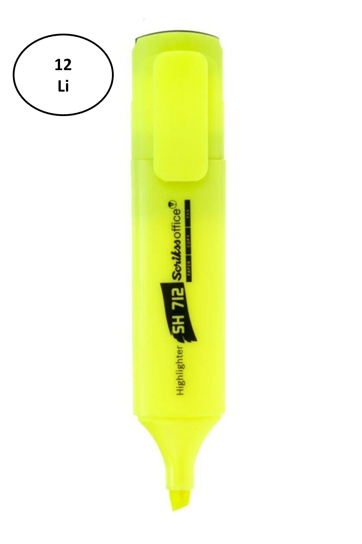 Just Cheap Store Scrikss Fosforlu Kalem (İşaret Kalemi) Kesik Uc Sari (12 Li Paket