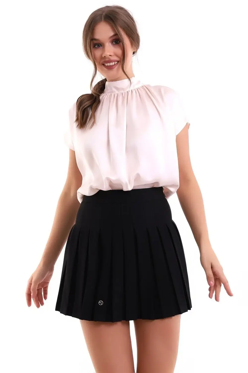 Scuba Krep Pileli Esnek Cool Şık Ve  Likralı Mini Etek