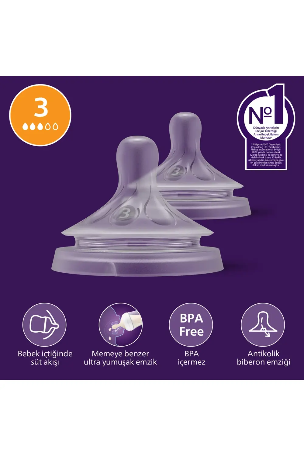 SCY963/02 Doğal Tepkili Natural Response 2'li Biberon Emziği No:3