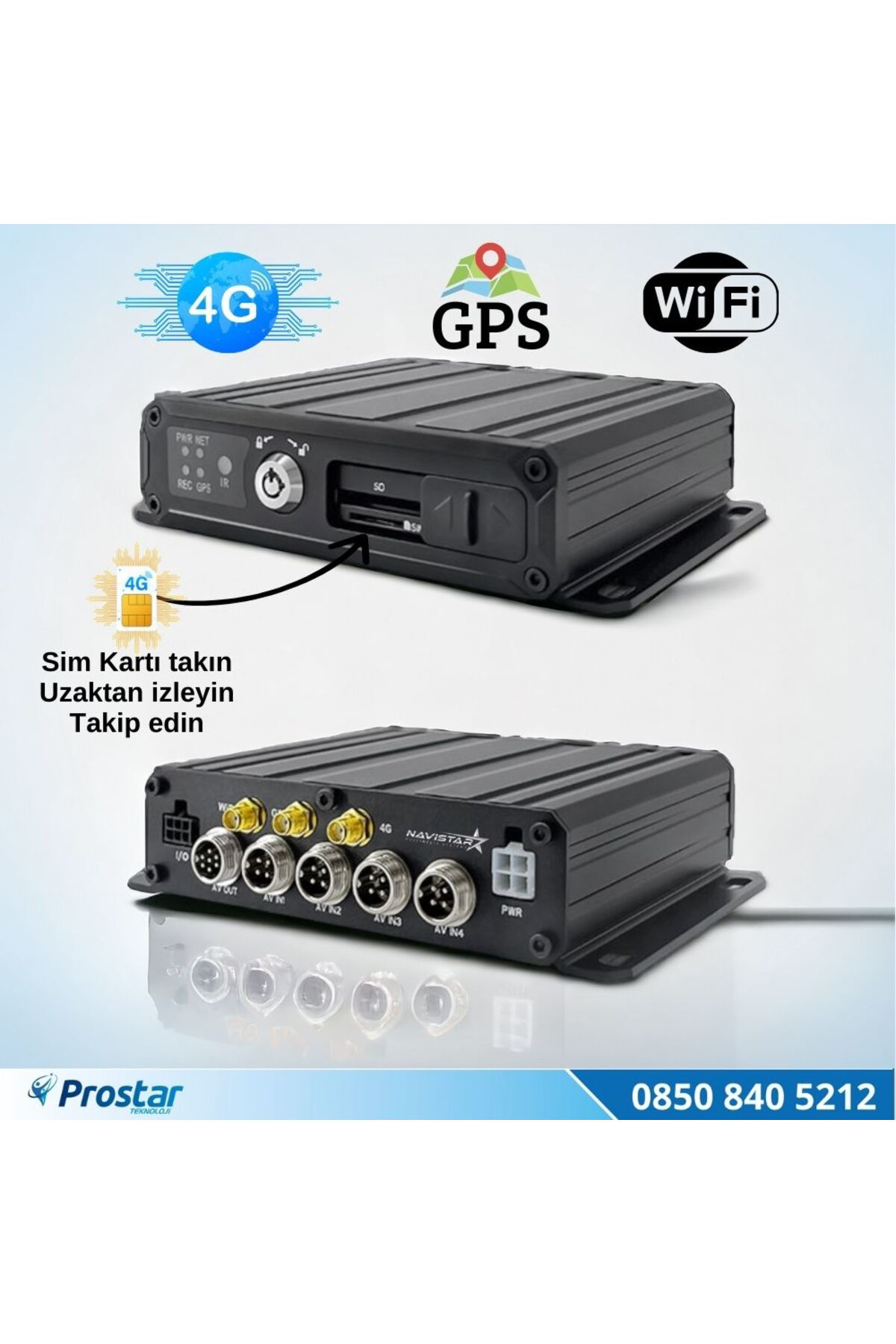 Navistar Sd Kartlı Uzaktan İzlemeli 4 Kanal 1080P Gps 4G Wifi  E5204 Profe