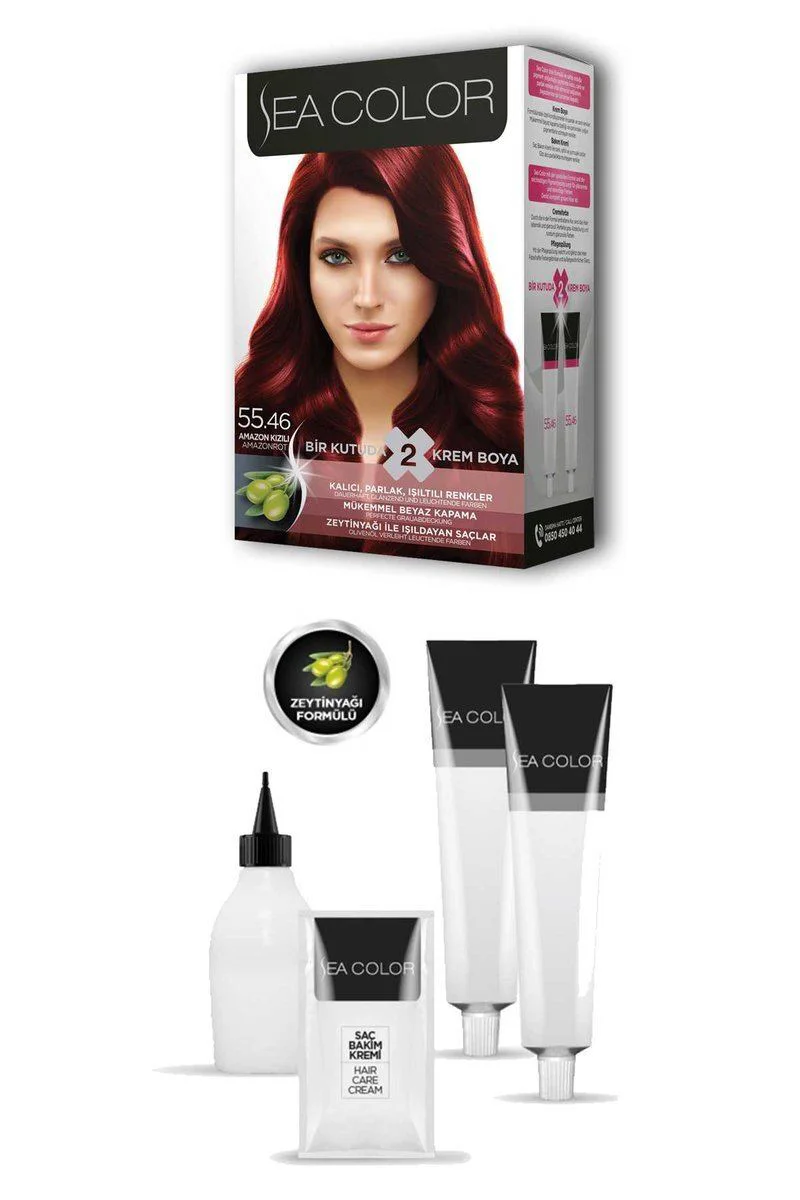 Sea Color 2 Tüp Krem Saç Boyası Seti Amazon Kızılı No:55.46 - Zeytinyağlı Kalıcı Saç Boyası Fiyatı, Yorumları ve Özellikleri