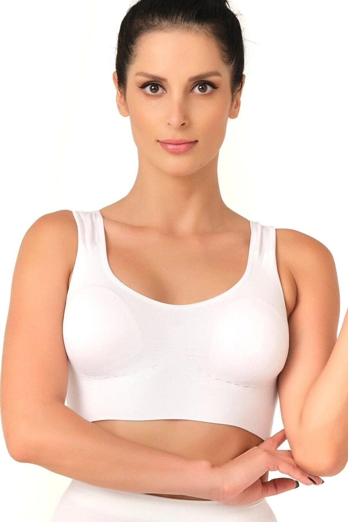 Seamless Toparlayıcı Pedli Sporcu Sütyen Beyaz Yeni Sezon (3 Adet