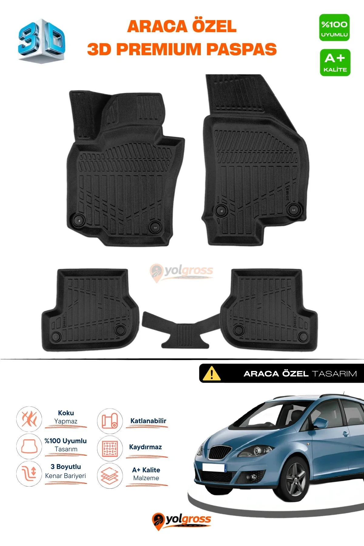 Seat Altea 3D Pro Havuzlu Paspas 2006-2015 A+ Kalite