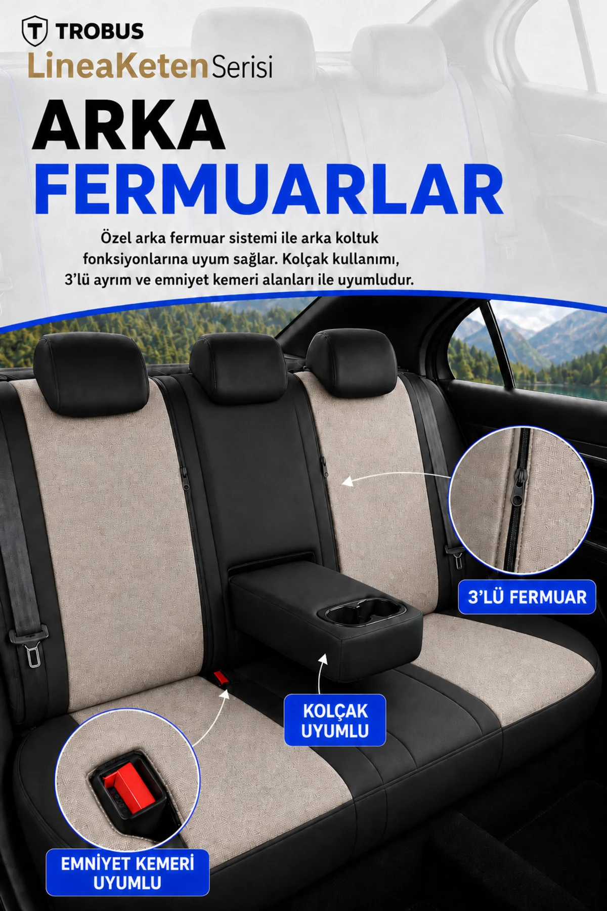 Seat Arona 2017+ Uyumlu LineaKeten Serisi Ortopedik Bej Siyah Bej Koltuk Kılıfı
