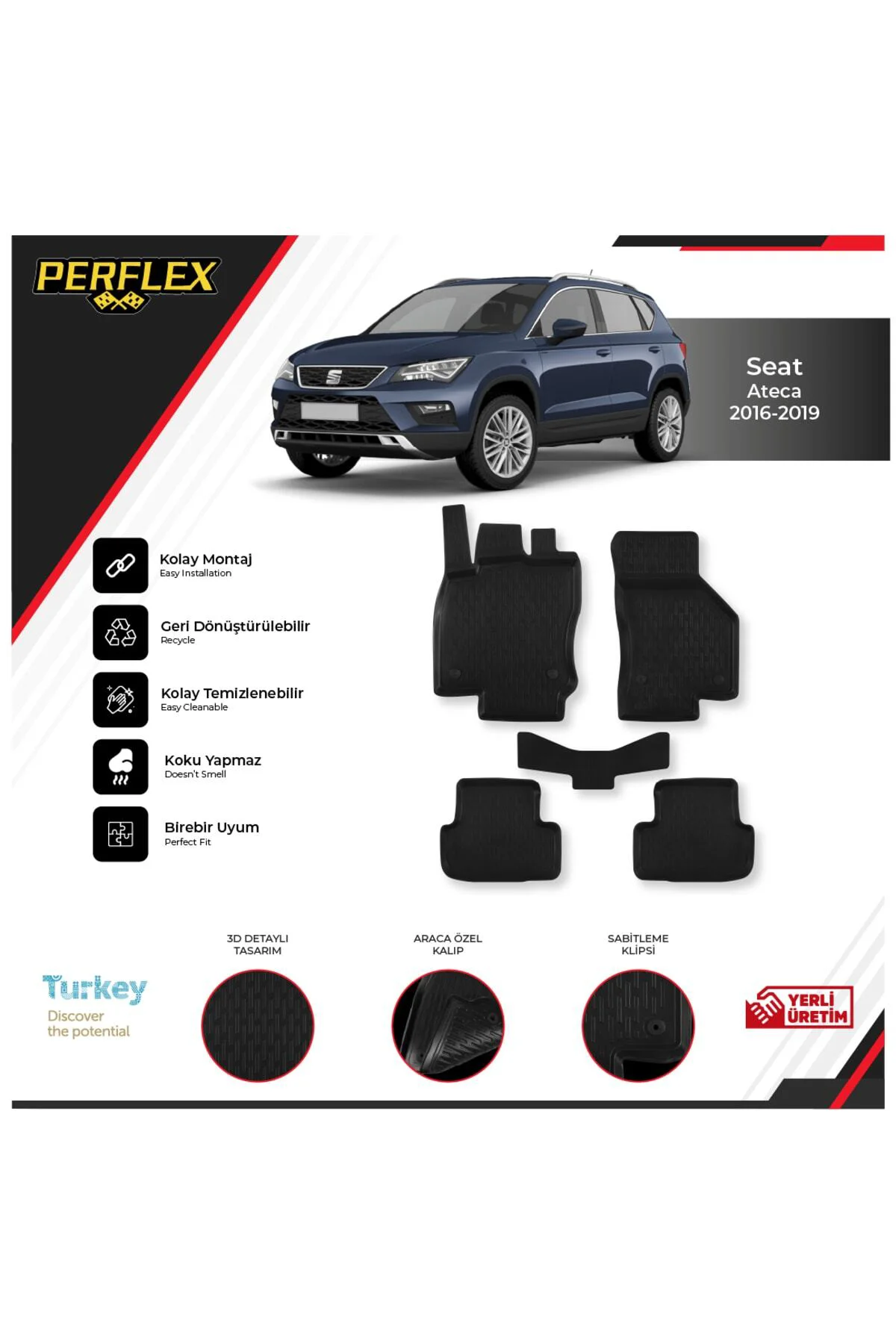 Seat Ateca 2016-2019 Araca Özel 3d Havuzlu Paspas