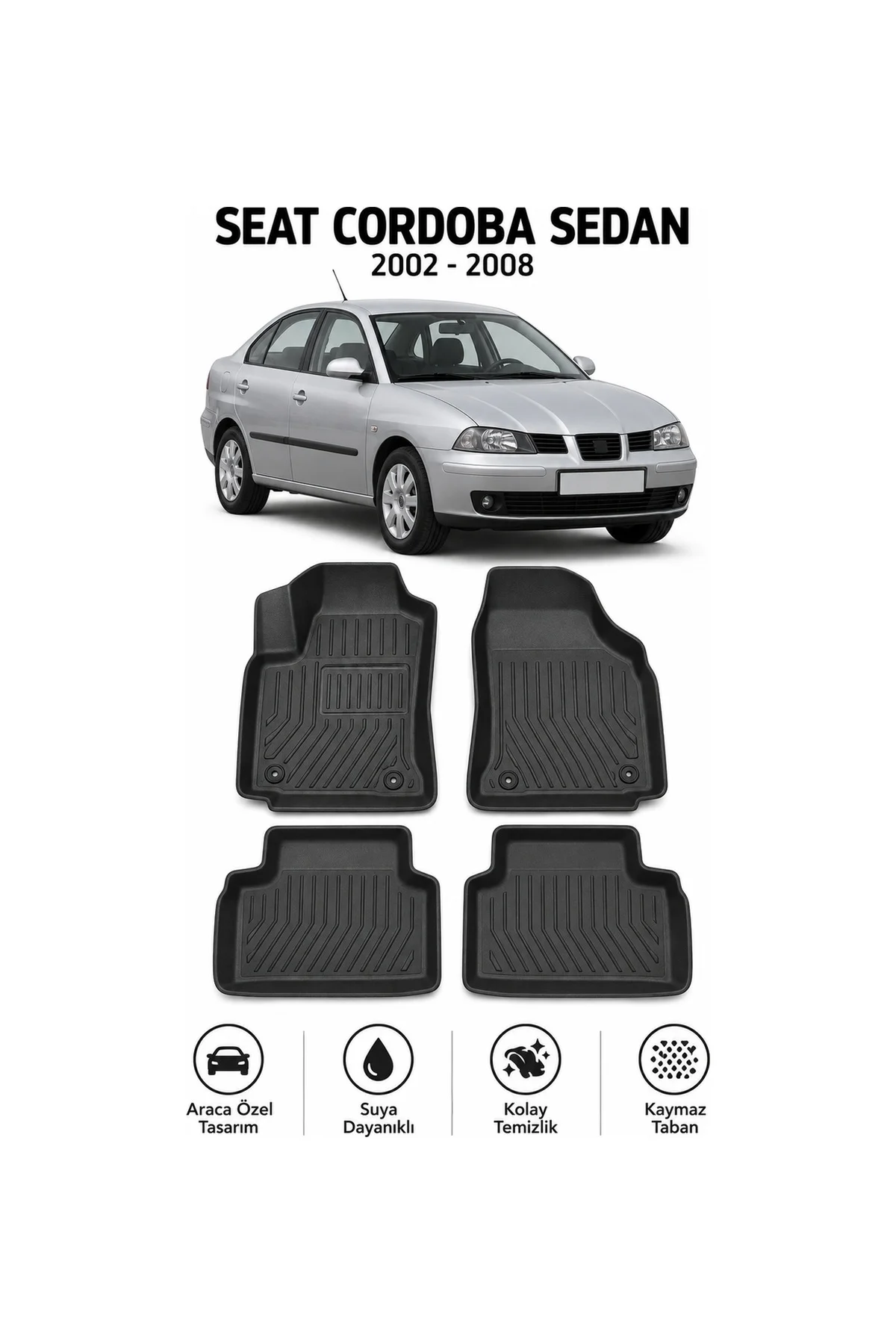 Seat Cordoba Sedan 2002-2008 Karbon Desenli Premium 3D Havuzlu Oto Paspas