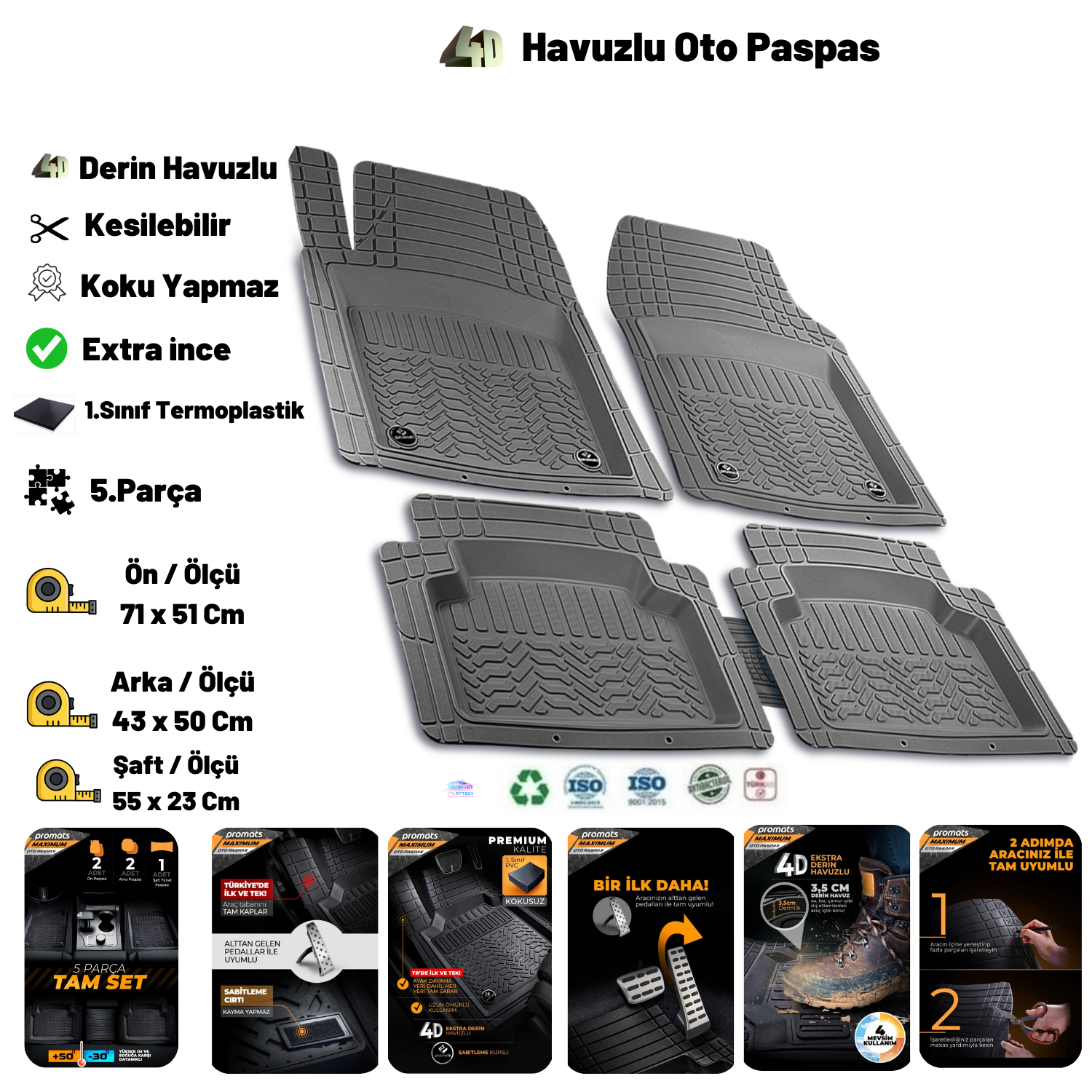 Seat ea XL 2007 Extra Derin Havuzlu Profosonel 4D Siyah Paspas