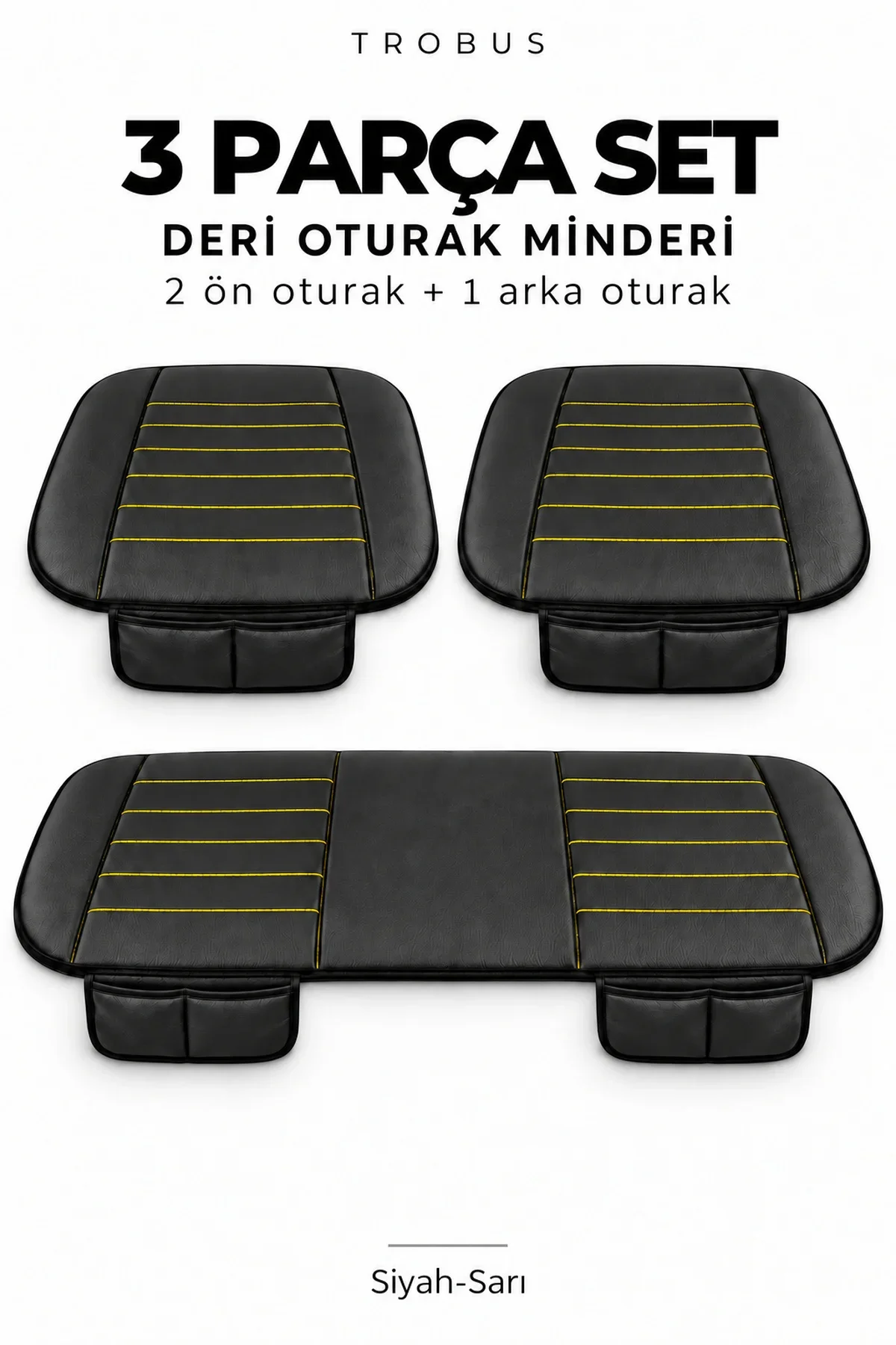 Seat Ibiza 2008+ Çizgili Suni Deri Su Geçirmez 3'lü Oturak Minderi Siyah Sarı Seat Ibiza 2008+ Çizgili Suni Deri Su Geçirmez 3'lü Oturak Minderi Siyah Sarı - Görsel 8