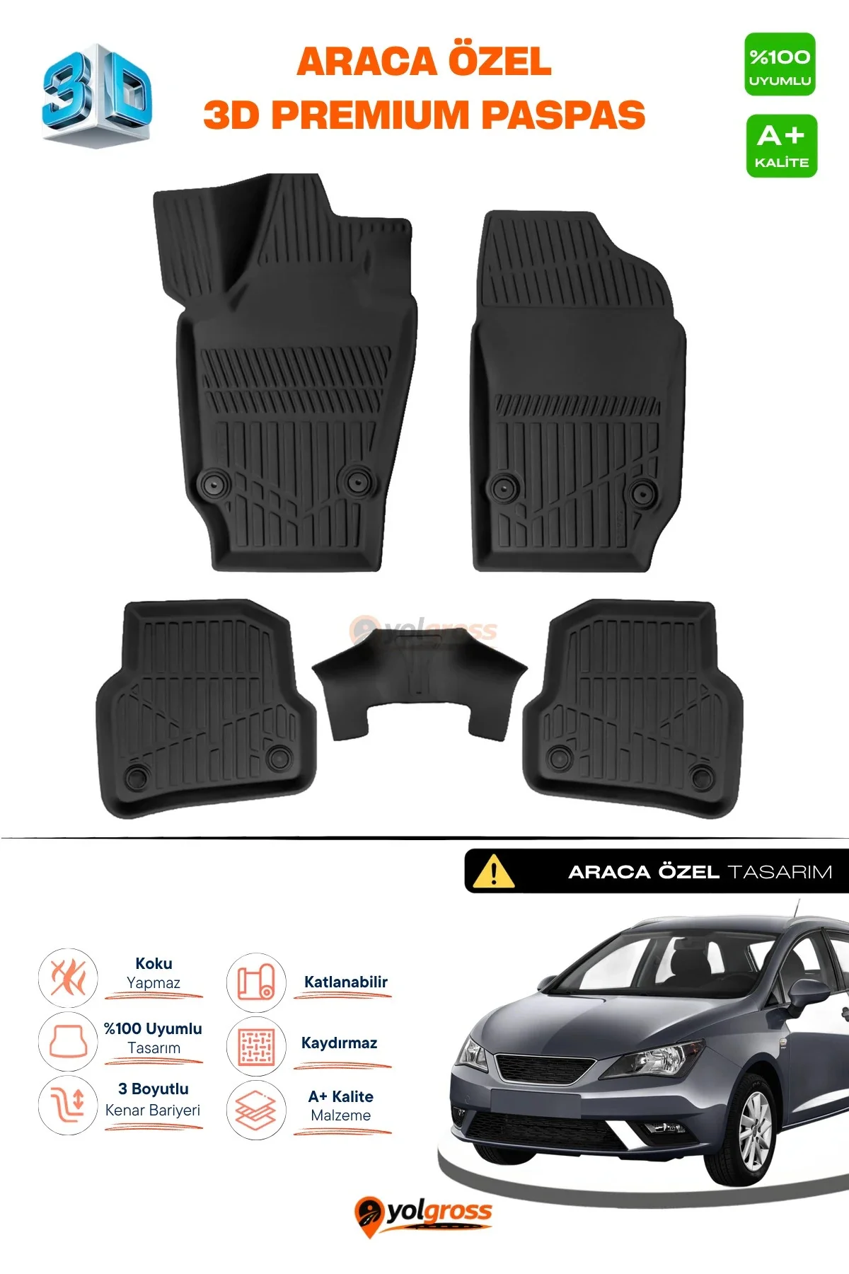 Seat Ibiza 3D Pro Havuzlu Paspas 2002-2008 A+ Kalite