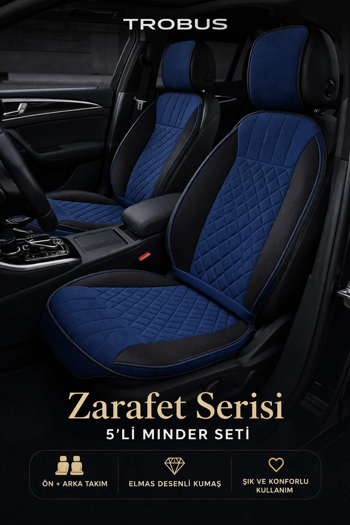 Seat İbiza 6L 5 Kapı 2002-2009 Uyumlu Zerafet 5 Parça Ortopedik Oto Koltuk Minderi Mavi - Siyah Fiyatı, Yorumları ve Özellikleri