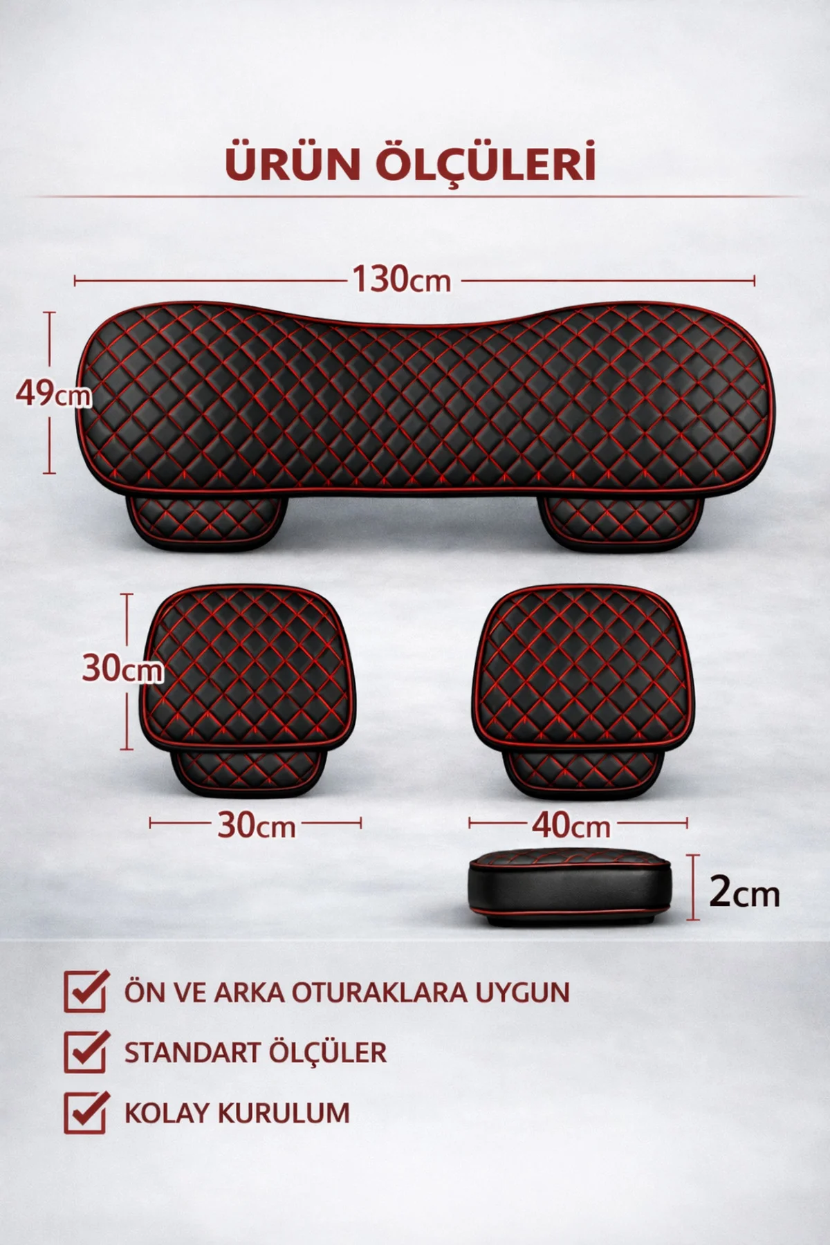 Seat İbiza 6L 5 Kapı 2002-2009 Uyumlu 3 Parça Deri Oturak Oto Koltuk Minderi Siyah - Kırmızı Fiyatı, Yorumları ve Özellikleri