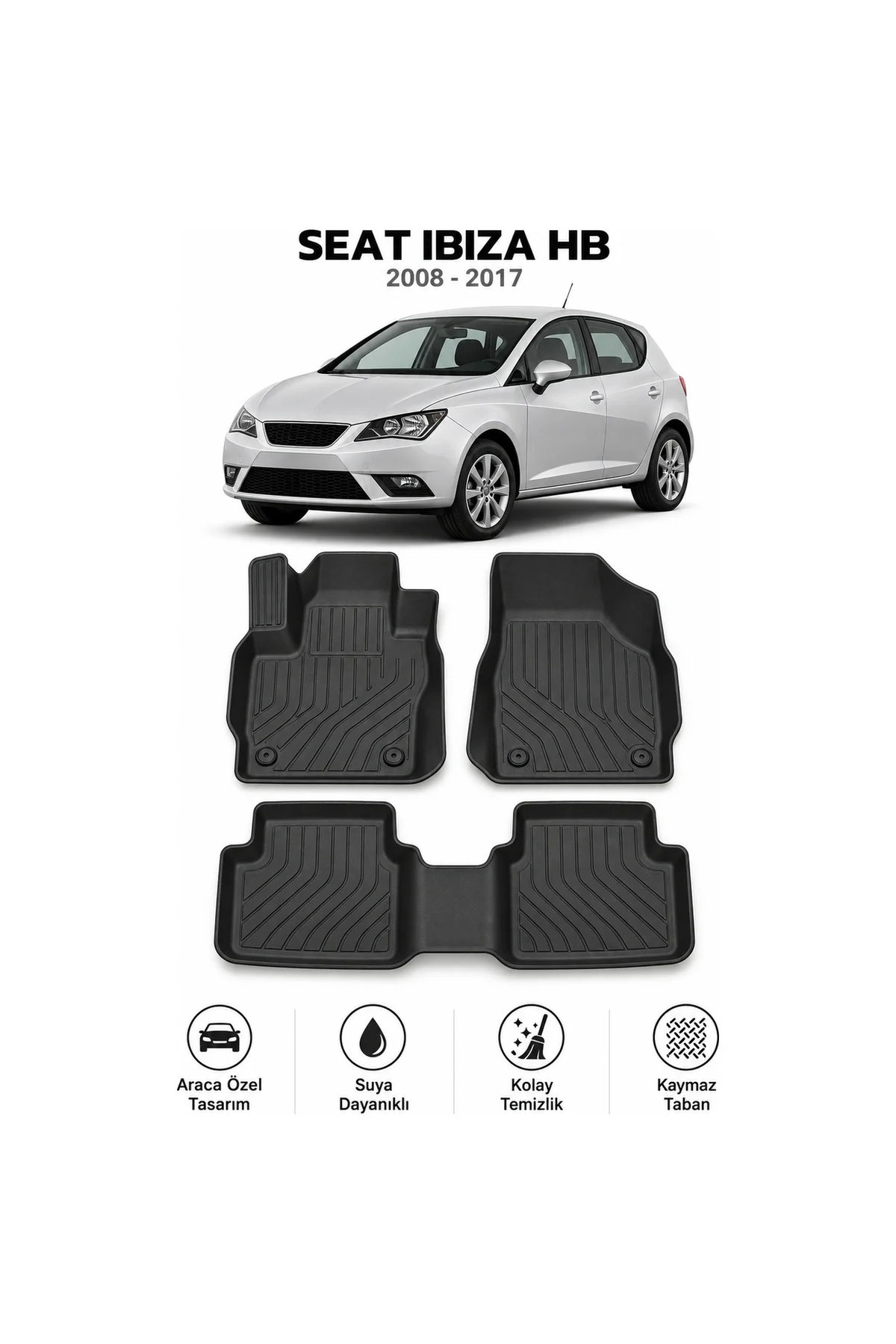 Seat Ibiza Hb 2008-2017 Karbon Desenli Premium 3D Havuzlu Oto Paspas