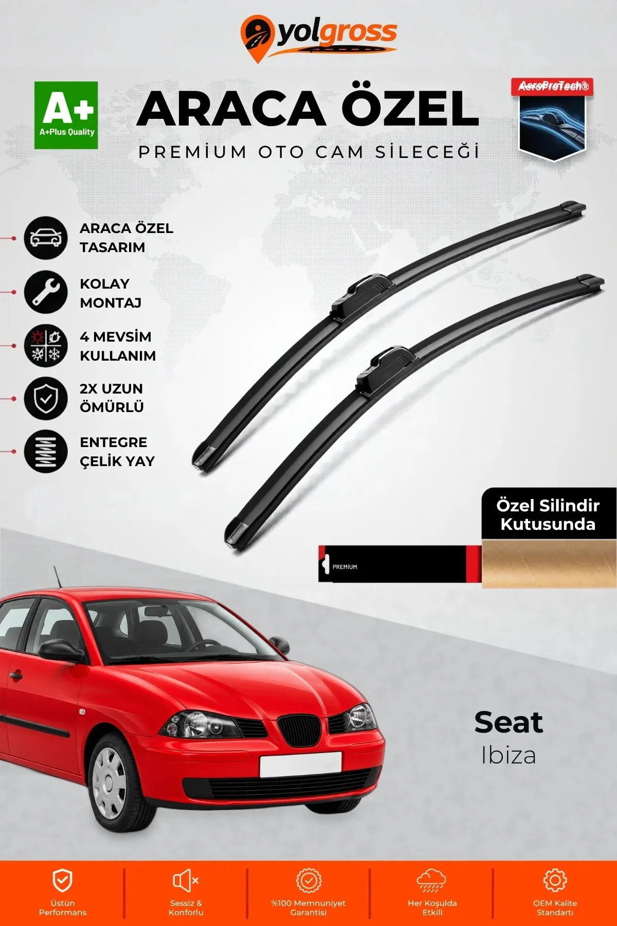 Seat Ibiza Ön Cam Silecek Seti 2002-2005 Premium Araca Özel 53-48 Cm A+ Kalite