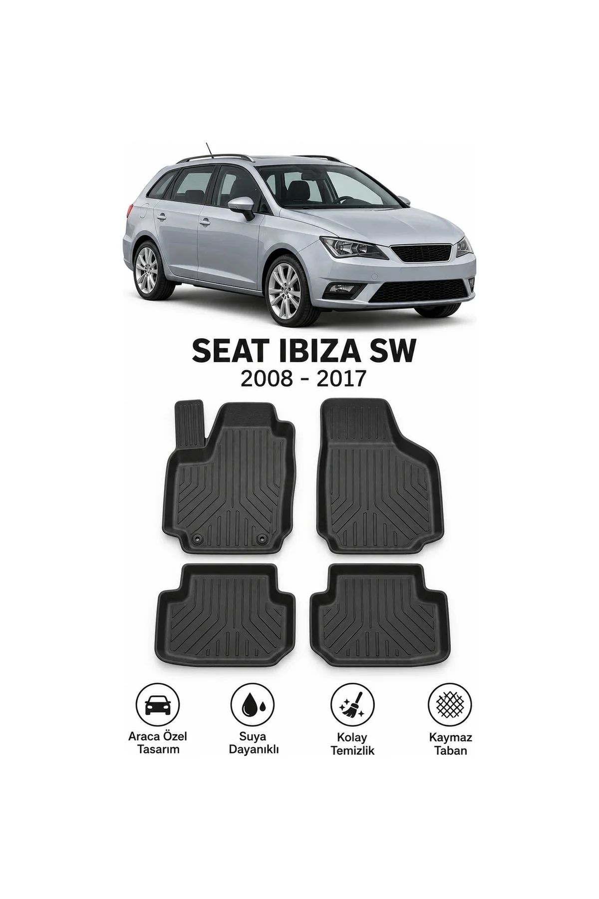 Seat Ibiza Sw 2008-2017 Karbon Desenli Premium 3D Havuzlu Oto Paspas