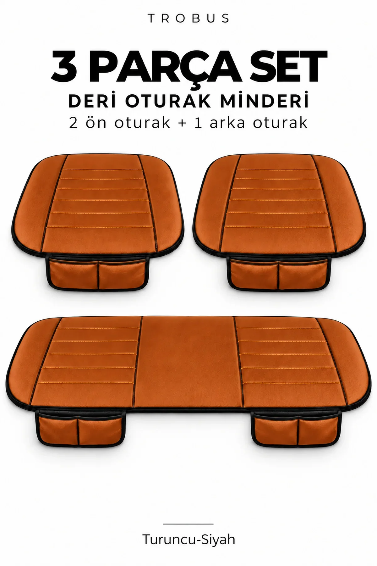 Seat Leon 2005+ Çizgili Suni Deri Su Geçirmez 3'lü Oturak Minderi Taba - Görsel 8