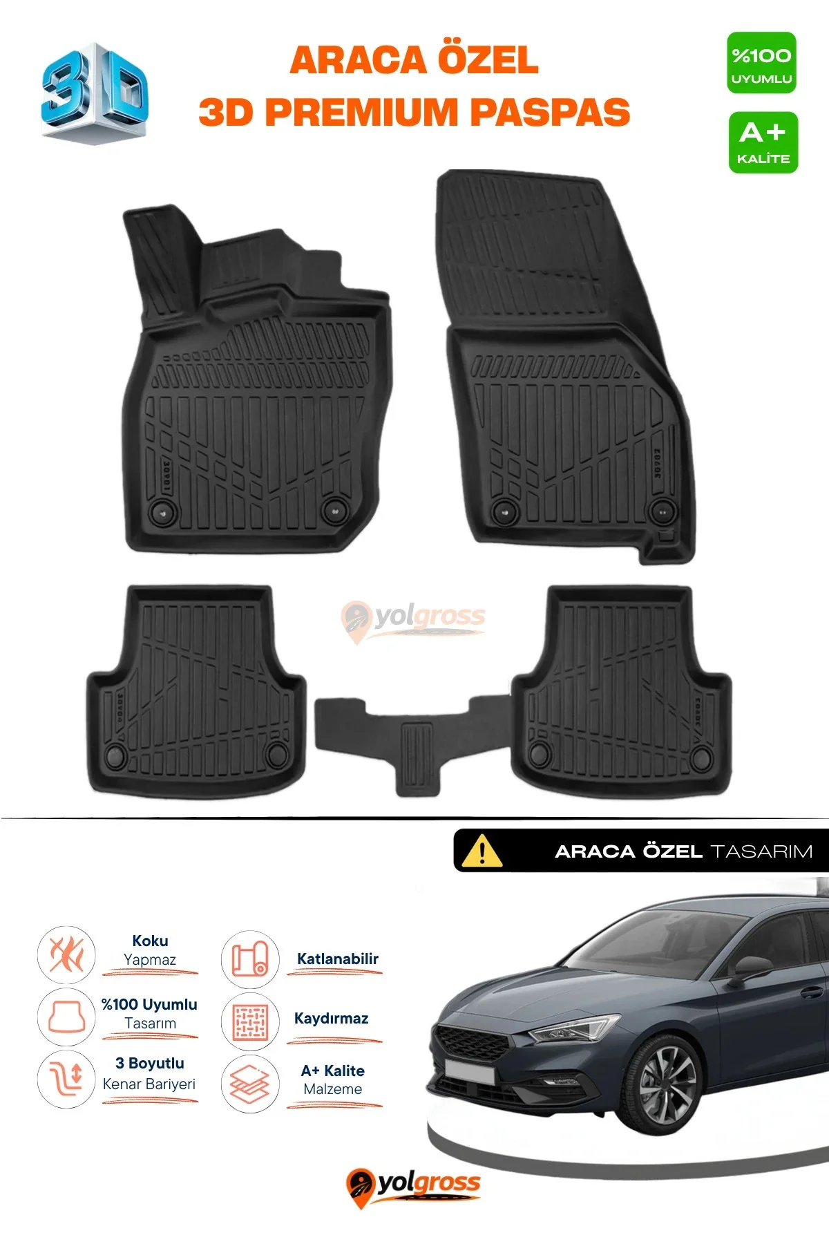 Seat Leon 4 Otomatik 3D Pro Havuzlu Paspas 2021 Üzeri A+ Kalite