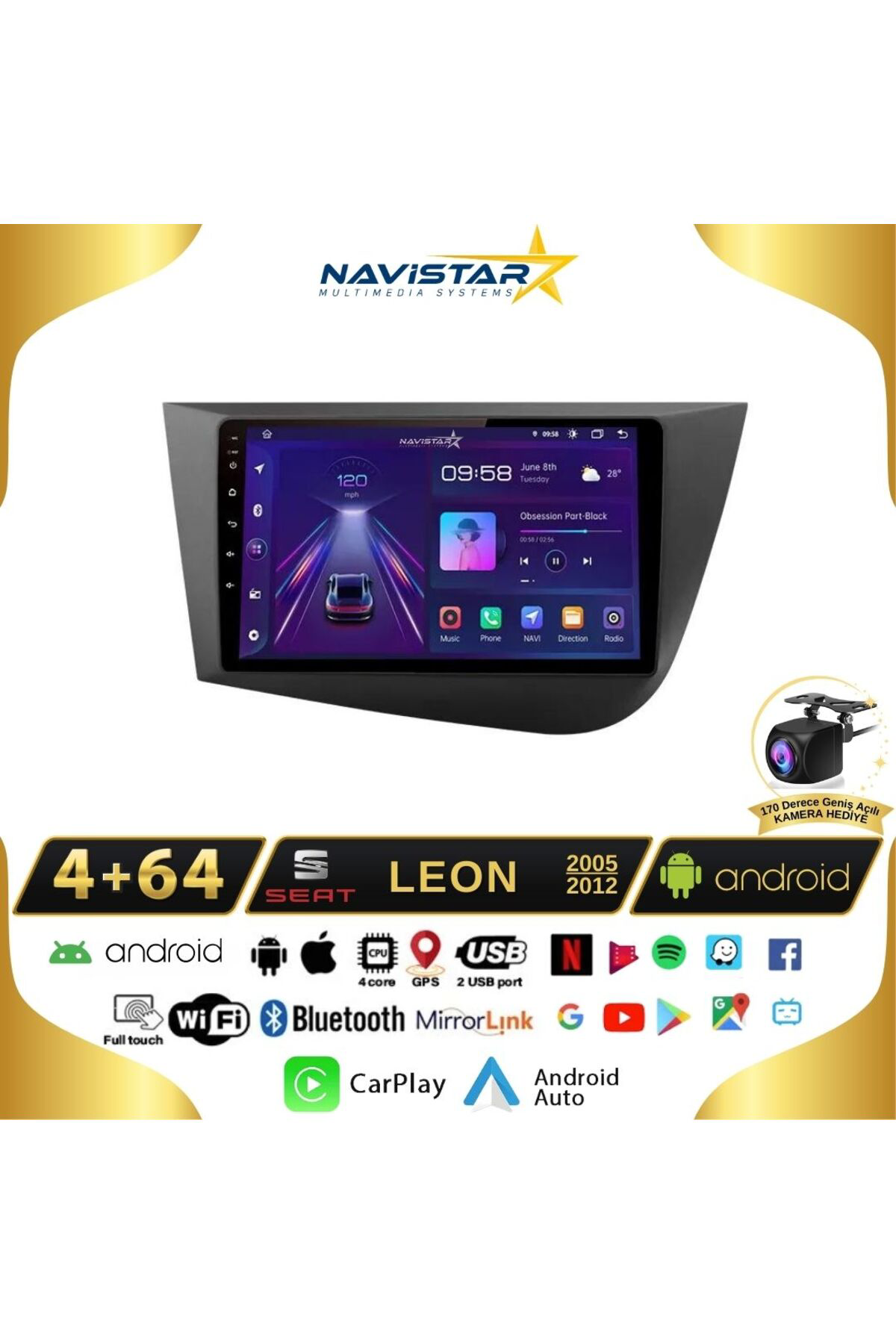 Seat Leon 4gb 64gb 2005-2012 Model Android 13 Kablosuz Carplay Na