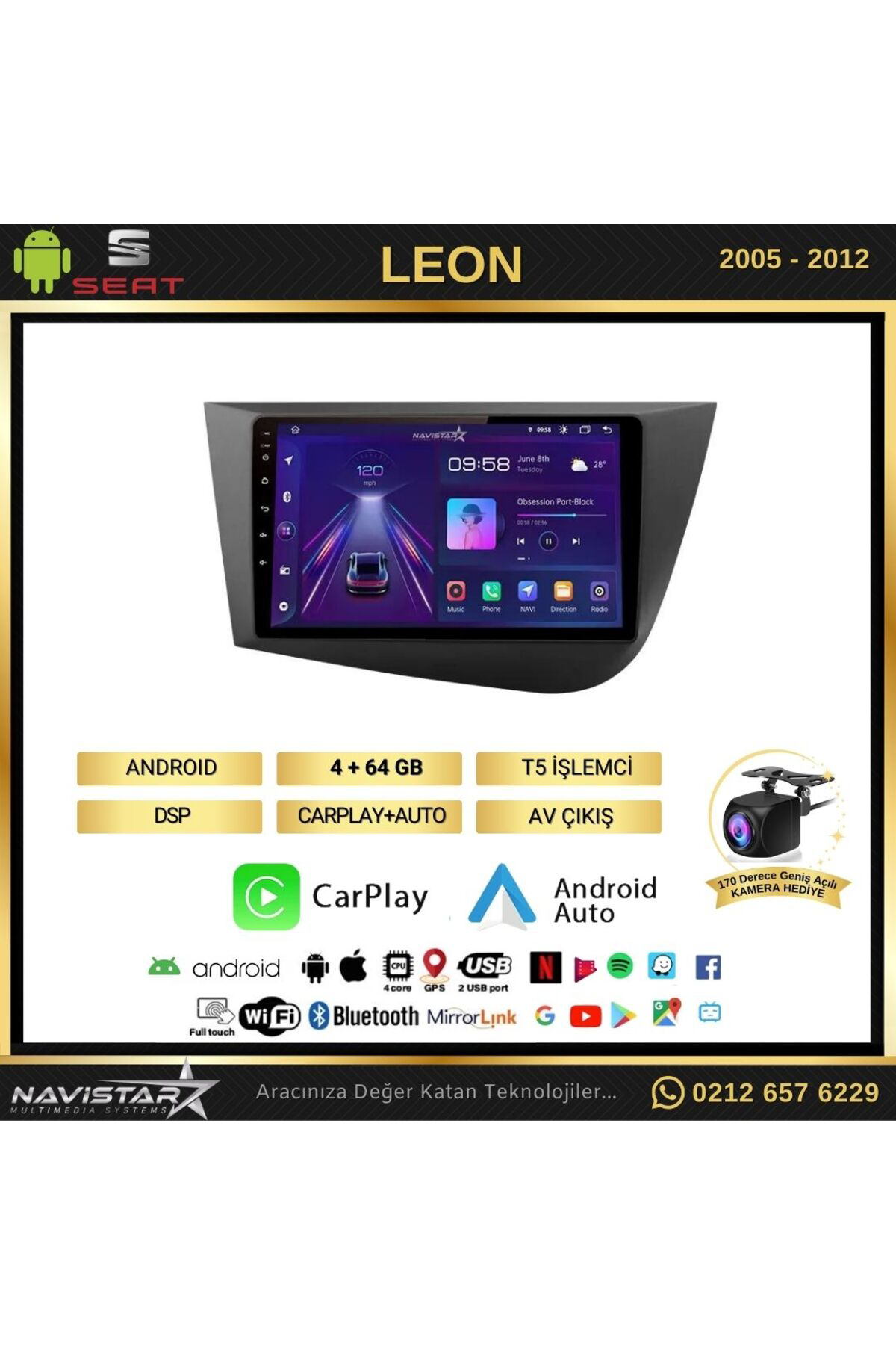 Seat Leon 4gb 64gb 2005-2012 Model Android 13 Kablosuz Carplay Na
