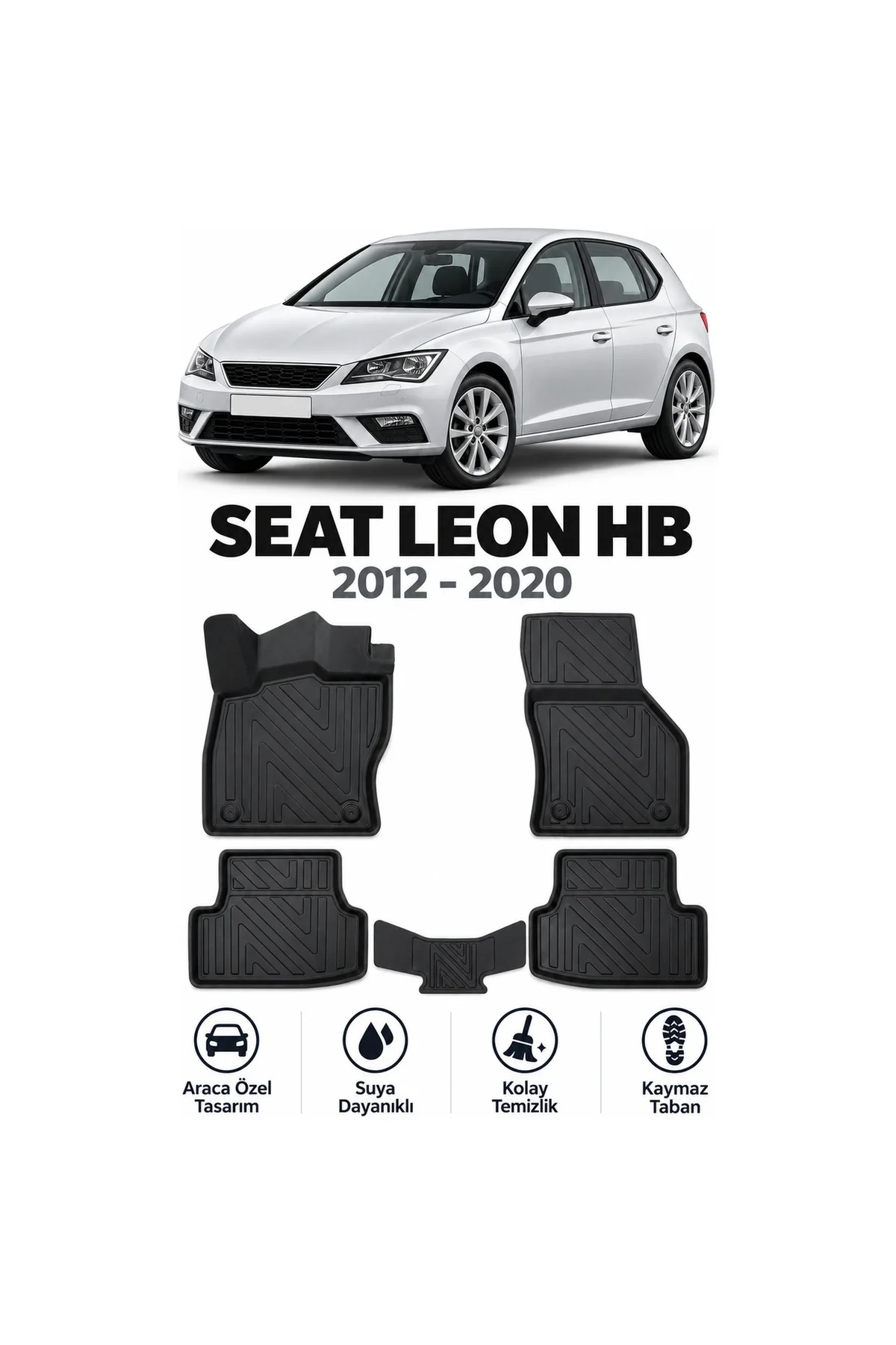 Seat Leon Hb 2012-2020 Karbon Desenli Premium 3D Havuzlu Oto Paspas