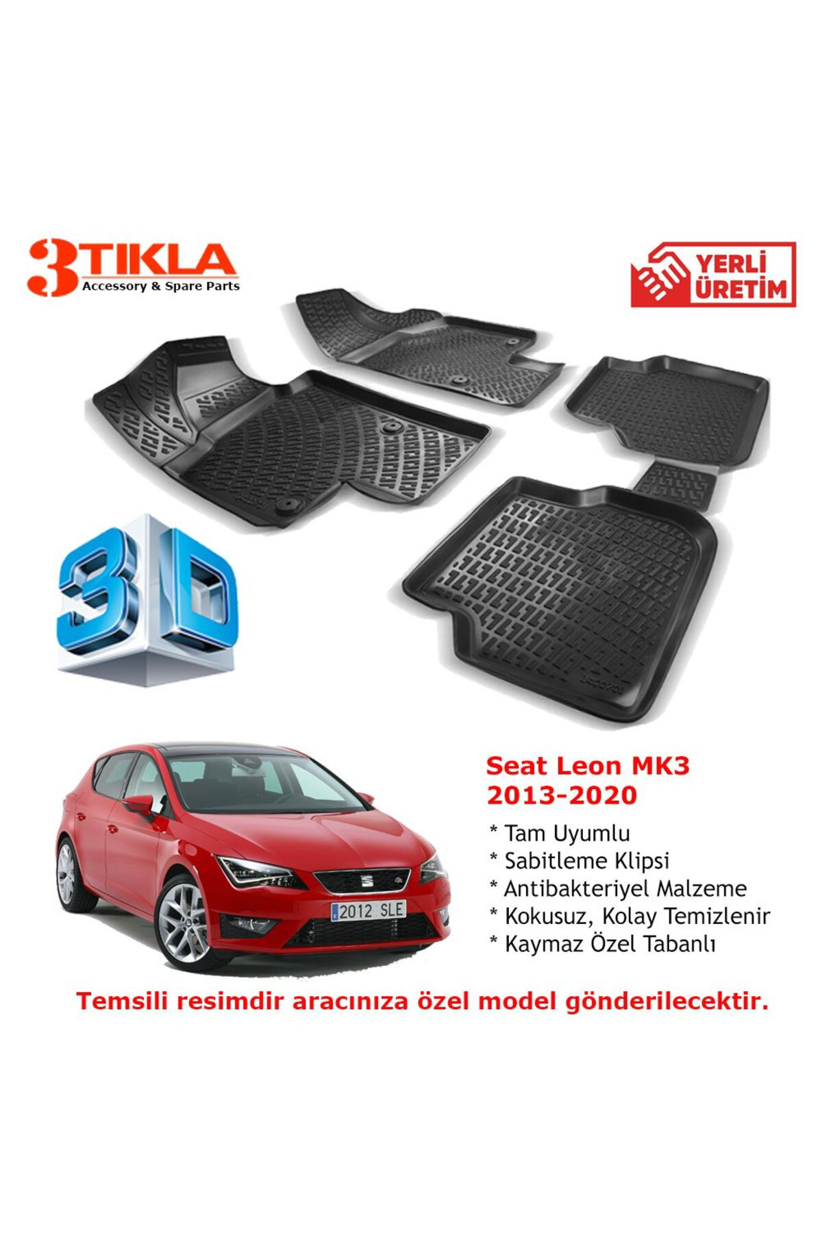 Seat Leon MK3 2013-2020 Premium 3D Havuzlu Paspas Seti