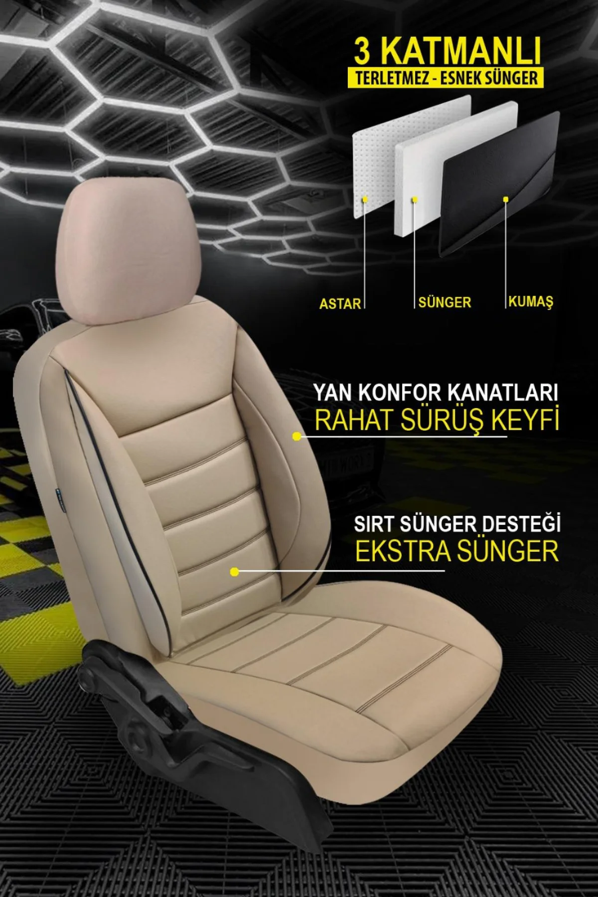 Seat Leon Station Station Vagon 2016  Aracınıza Uyumlu JetDrive Deri Koltuk Kılııfı Bej