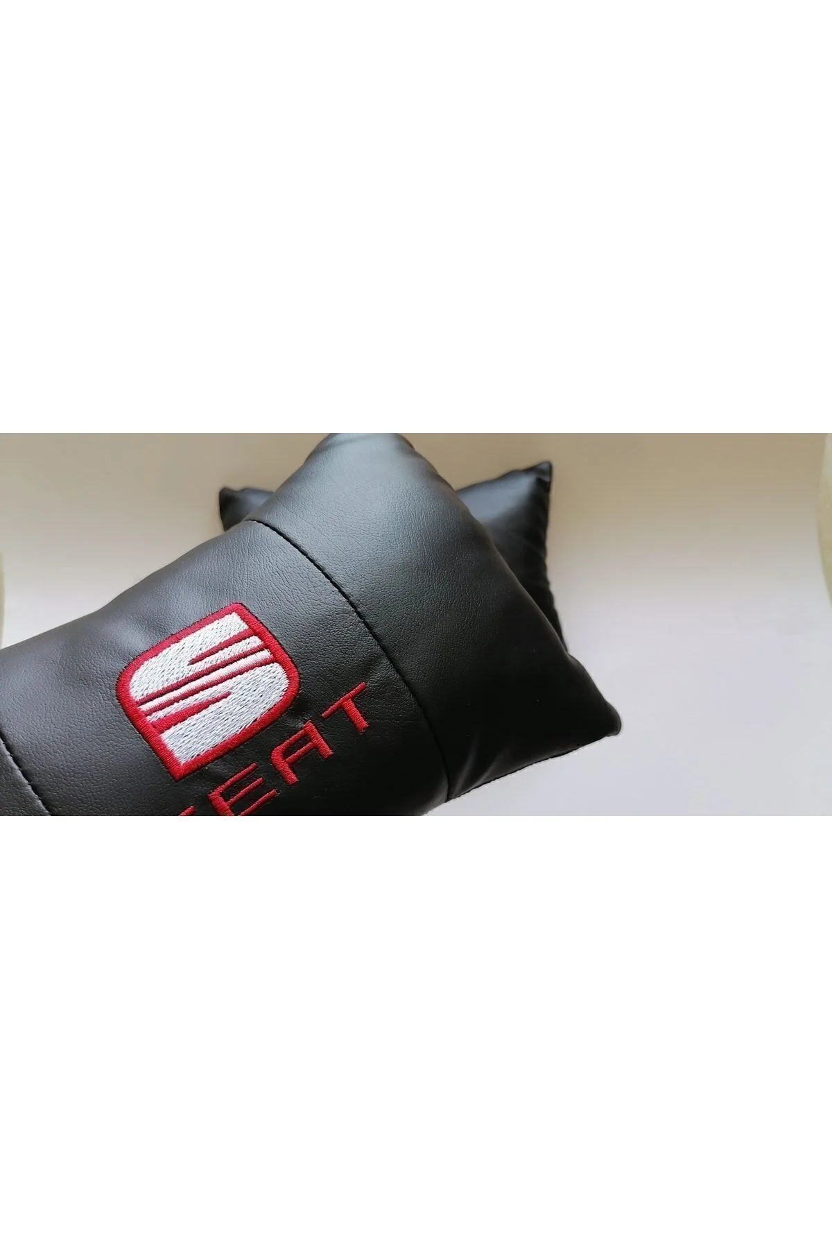 Seat Logo Scala Ibiza Leon Model Uyumlu  Oto Araba Bel Destek Koltuk Boyun Yastığı Vinil Deri - Görsel 3