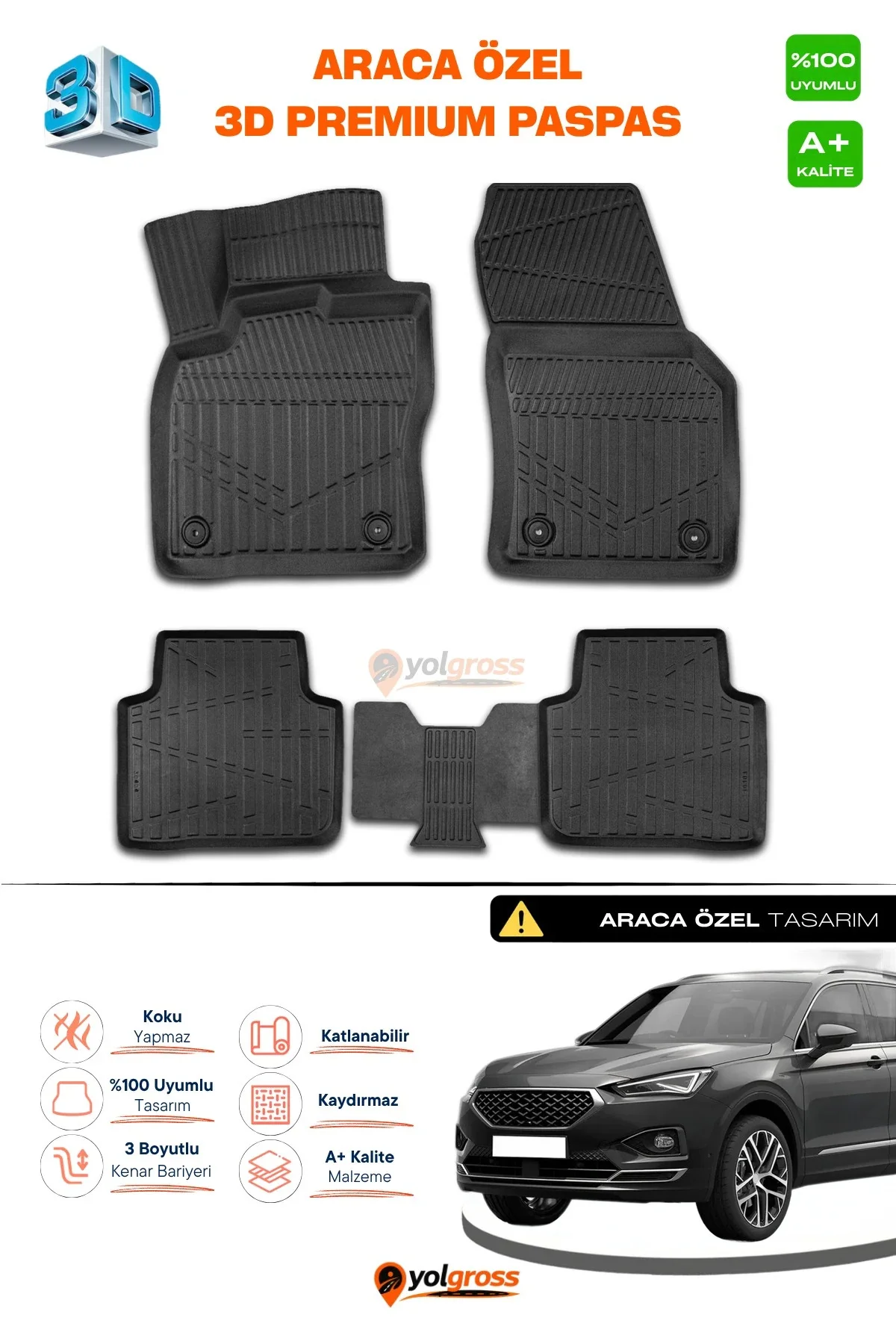 Seat Tarraco 3D Pro Havuzlu Paspas 2018 Üzeri A+ Kalite