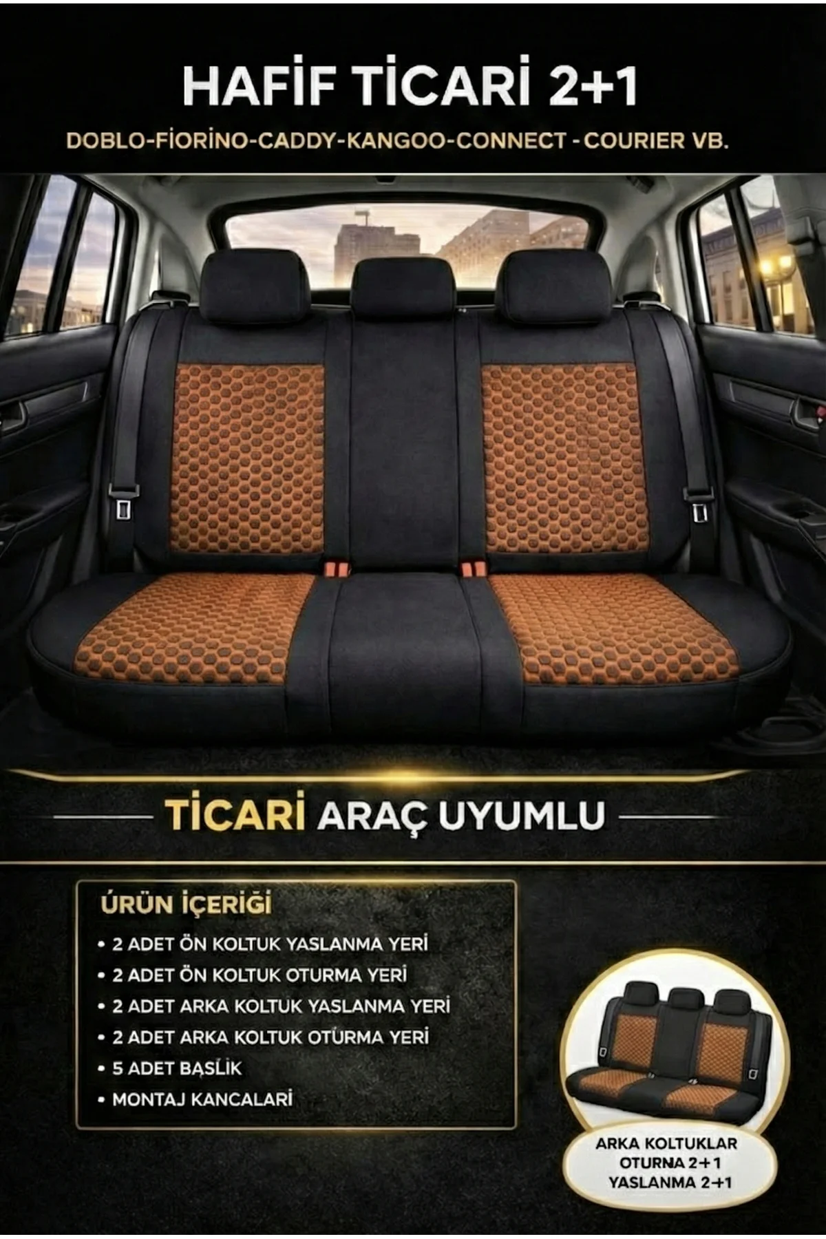 Seat Toledo 2012-2018 2+1 Arka Sırt Oturak Uyumlu Altay Serisi Taba Siyah Koltuk Kılıfı