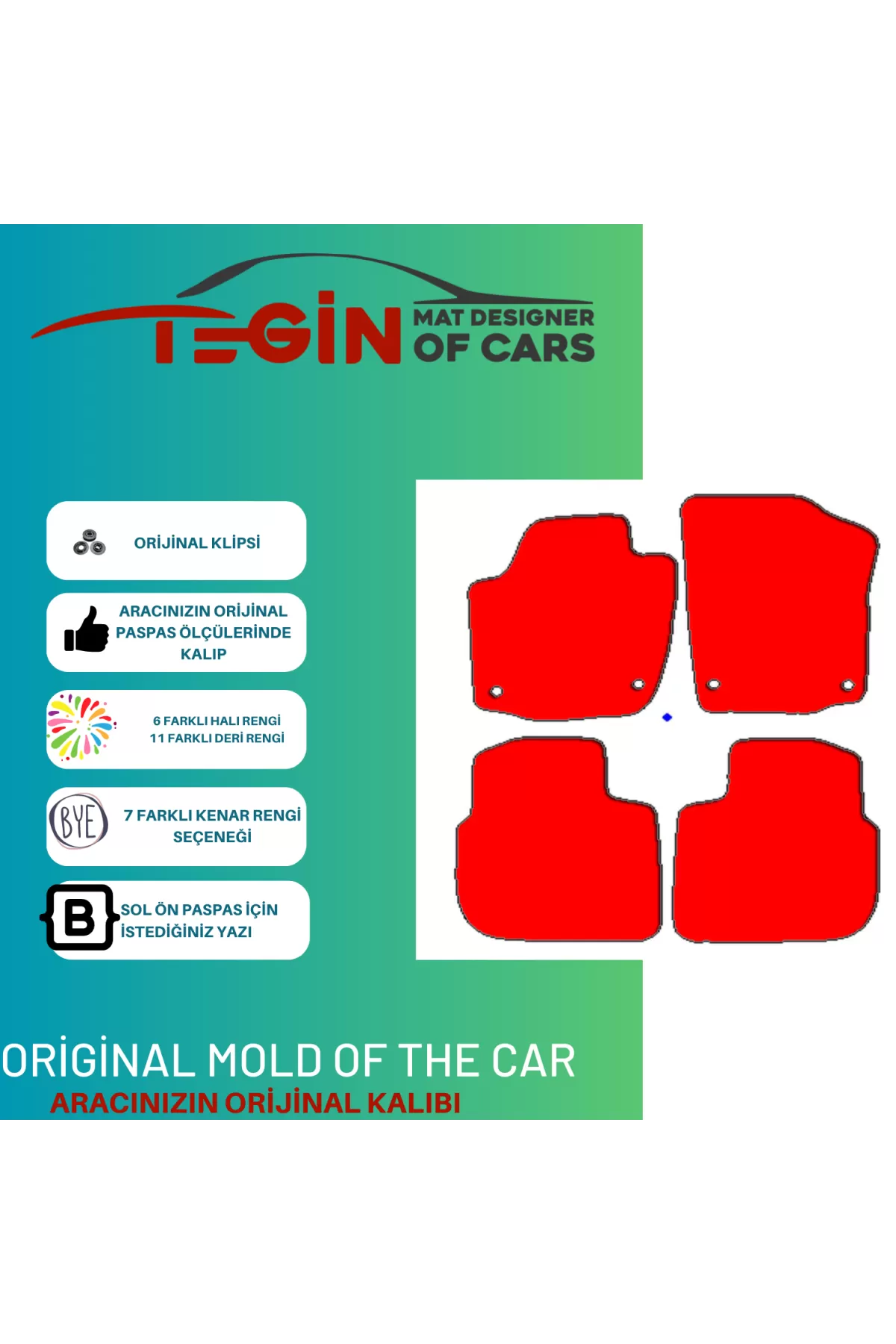 Seat Toledo 2012 + Prime Kırmızı Halı Beyaz Kenar Halı Paspas