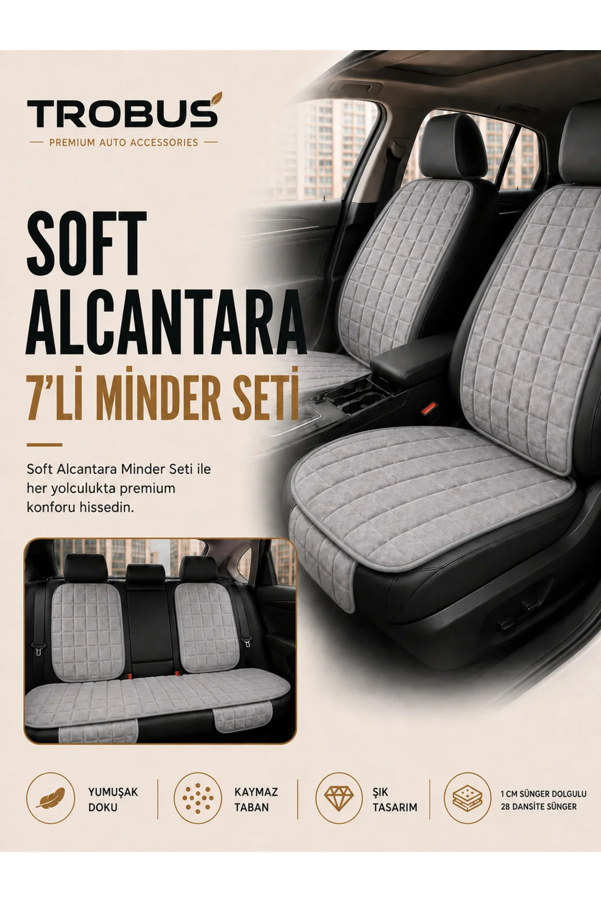 Seat Toledo II 1M 1998-2004 Soft Alcantara 7'li Oto Koltuk Minderi Gri Fiyatı, Yorumları ve Özellikleri