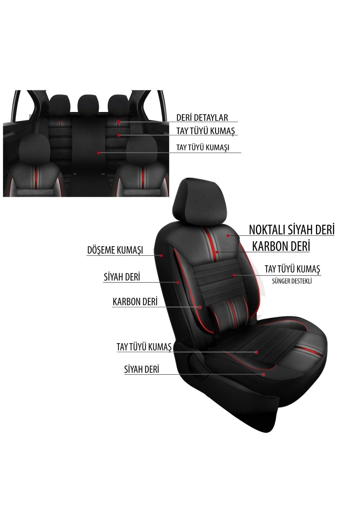 Seat Toledo Uyumlu Koltuk Kılıfı Titan Serisi Deri - Kırmızı