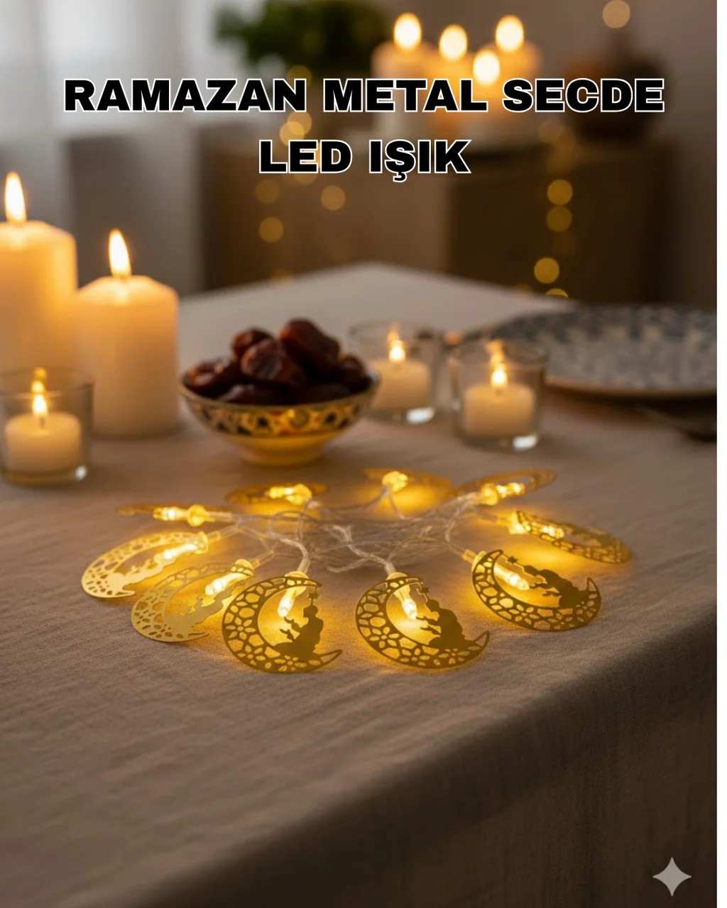 Secde Eden Adam Figürlü Ay Tasarımlı Ramazan Led Işık - Lisinya Diğer