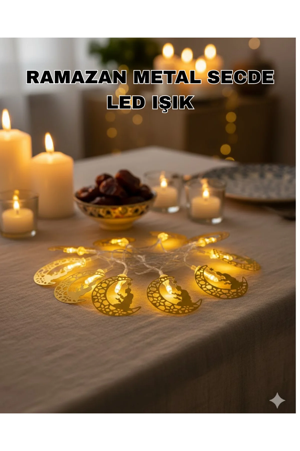 Secde Eden Adam Figürlü Ay Tasarımlı Ramazan LED Işık