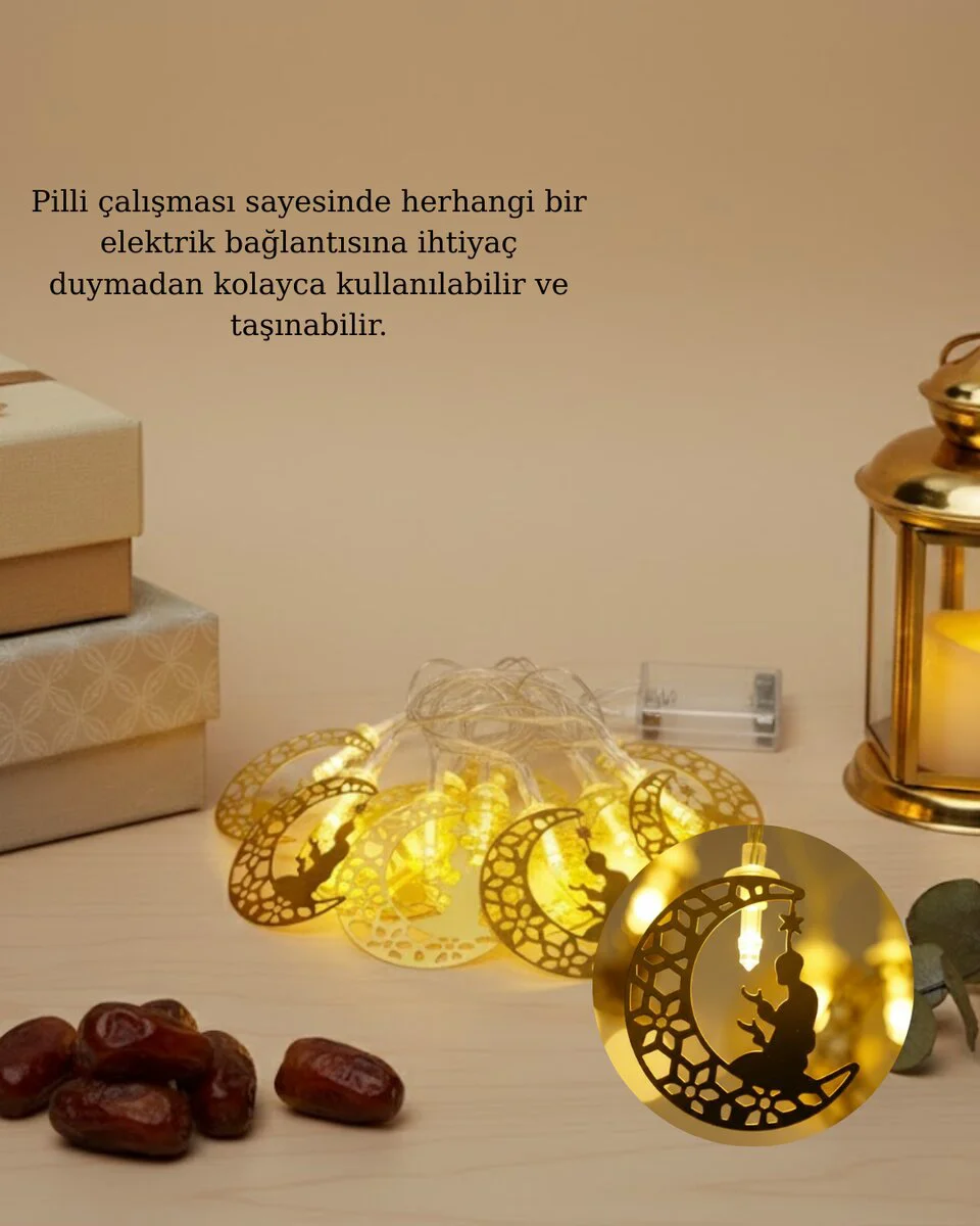 Secde Eden Adam Figürlü Ay Tasarım Ramazan LED Işığı - Manevi ve Estetik Dekorasyon Işıkları