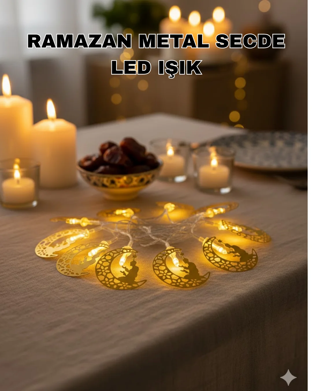 Secde Eden Adam Figürlü Ay Tasarımlı Ramazan LED Işık Secde Eden Adam Figürlü Ay Tasarımlı Ramazan LED Işık