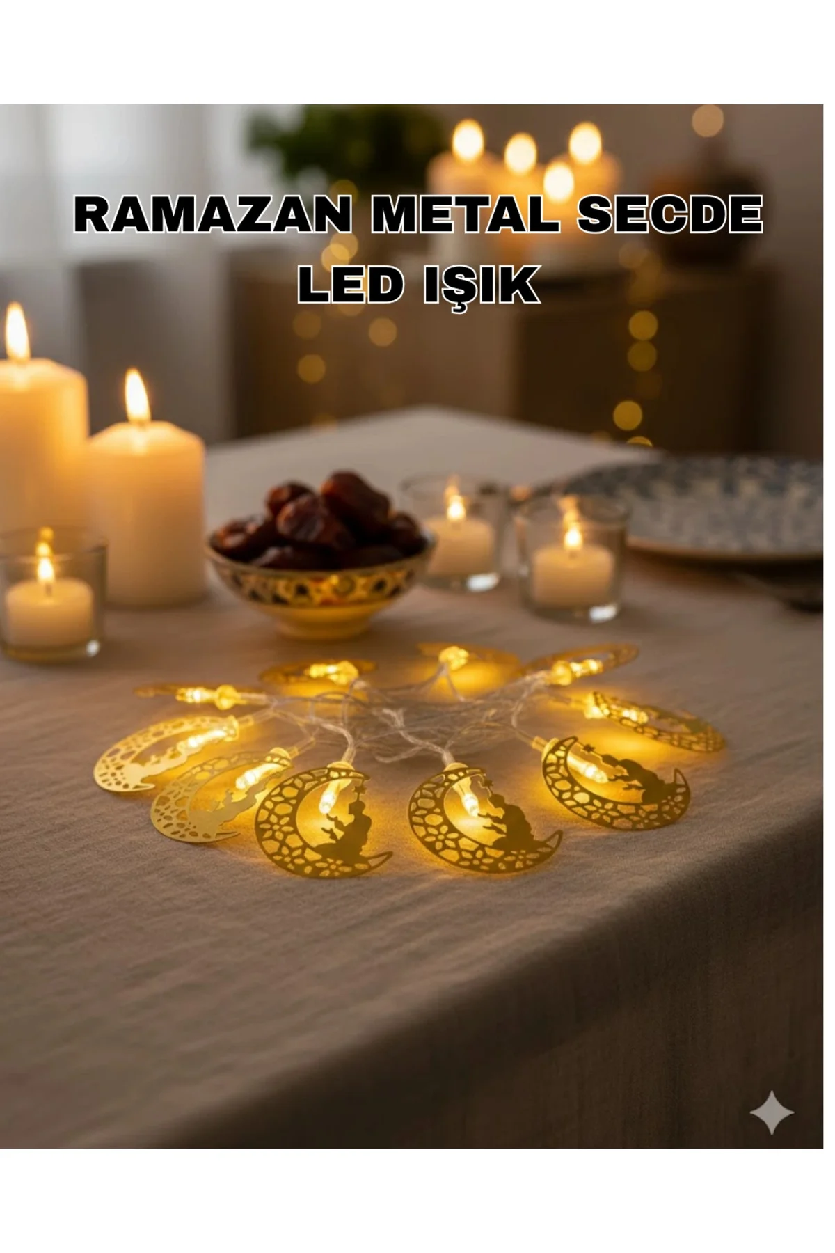 Secde Eden Adam Figürlü Ay Tasarımlı Ramazan Led Işık