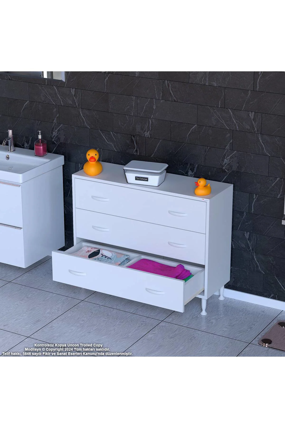 Seçer 3 Çekmeceli 100 cm Banyo ve Mutfak Dolabı Beyaz 100x75x32,5